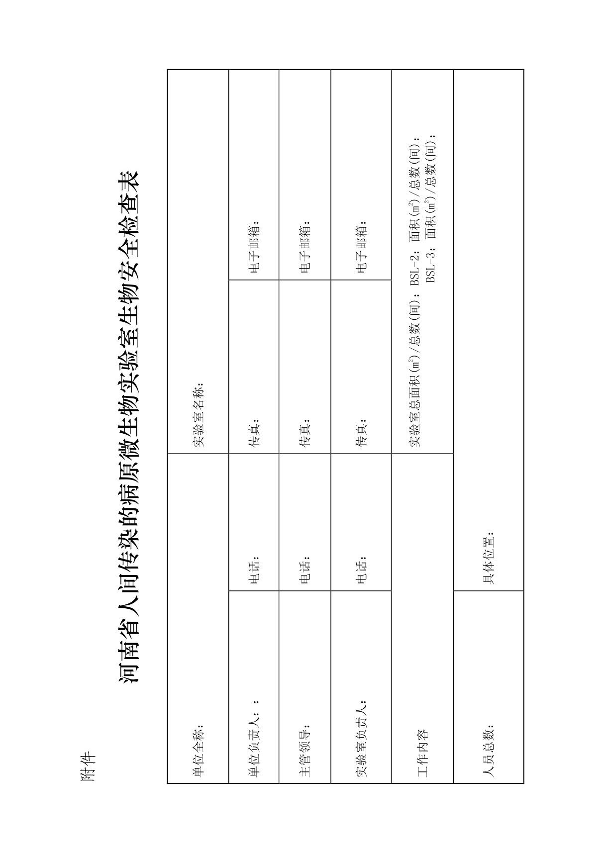 河南省人间传染的病原微生物实验室生物安全检查表