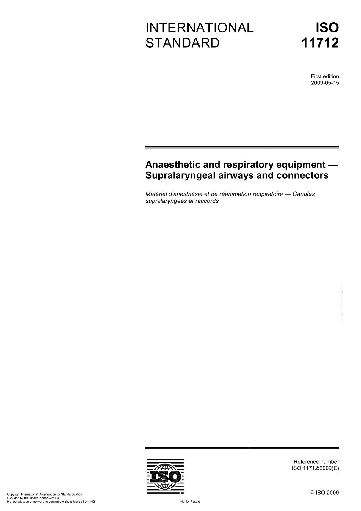 ISO 11712 Anaesthetic and respiratory equipment  Supralaryngeal airways and connector