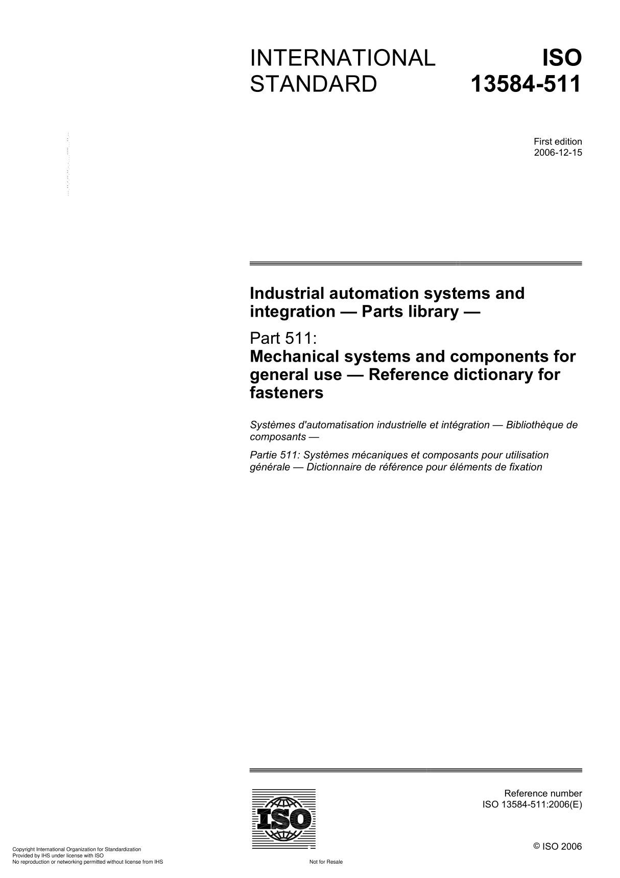 ISO 13584-511 Industrial automation systems and integration  Parts library