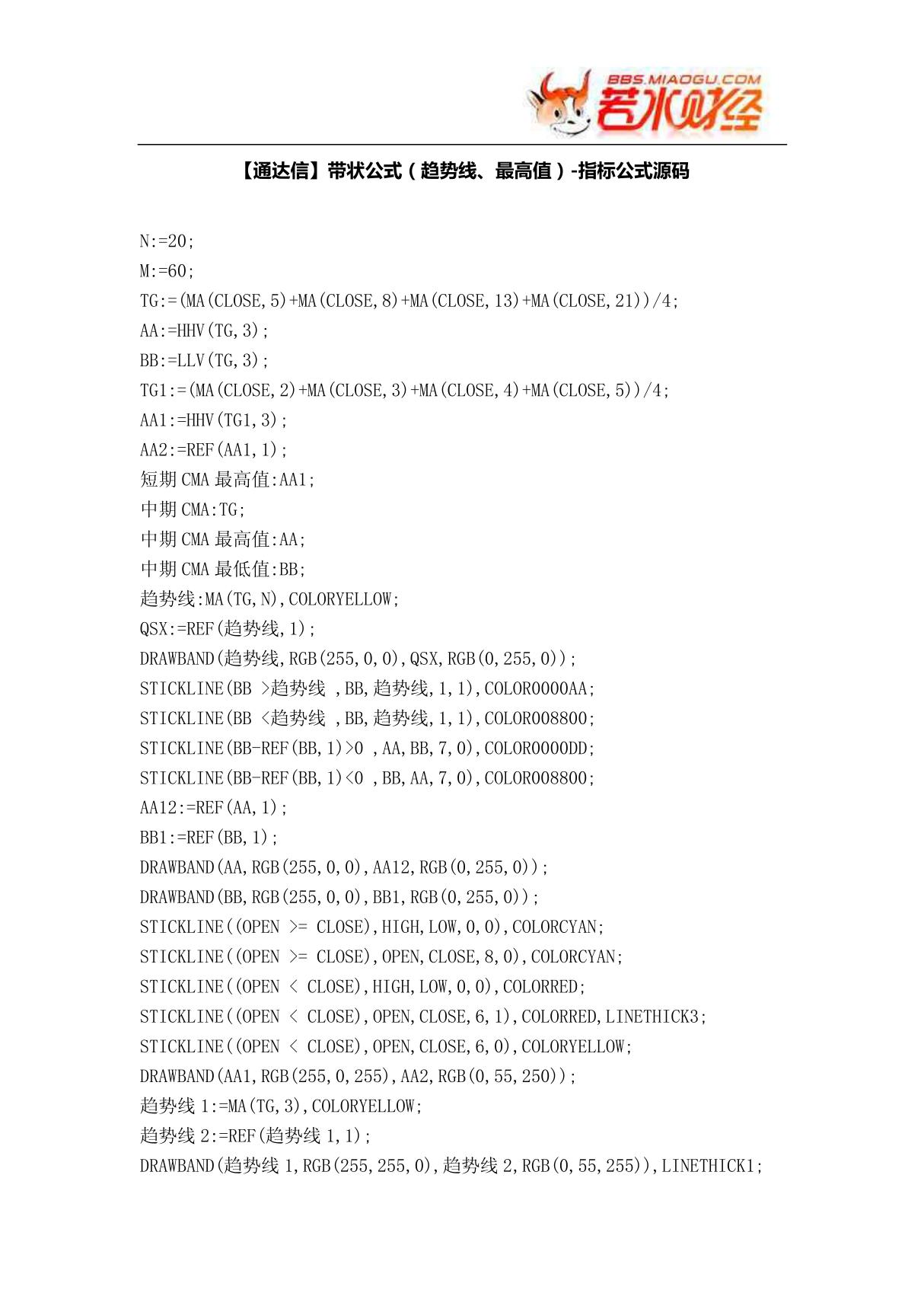 (股票指标公式下载)-(通达信)带状公式(趋势线 最高值)