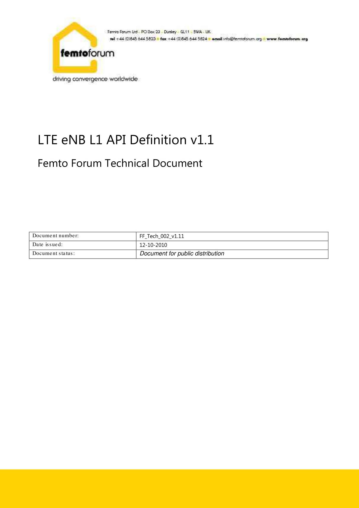 LTE eNB L1 API Definition