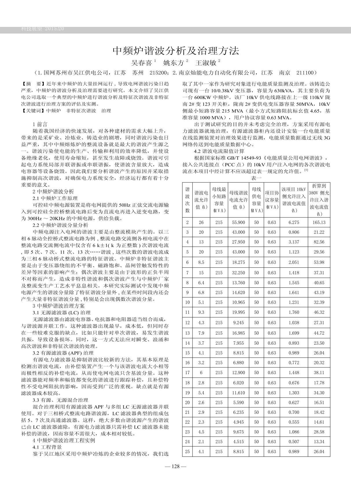 中频炉谐波分析及治理方法