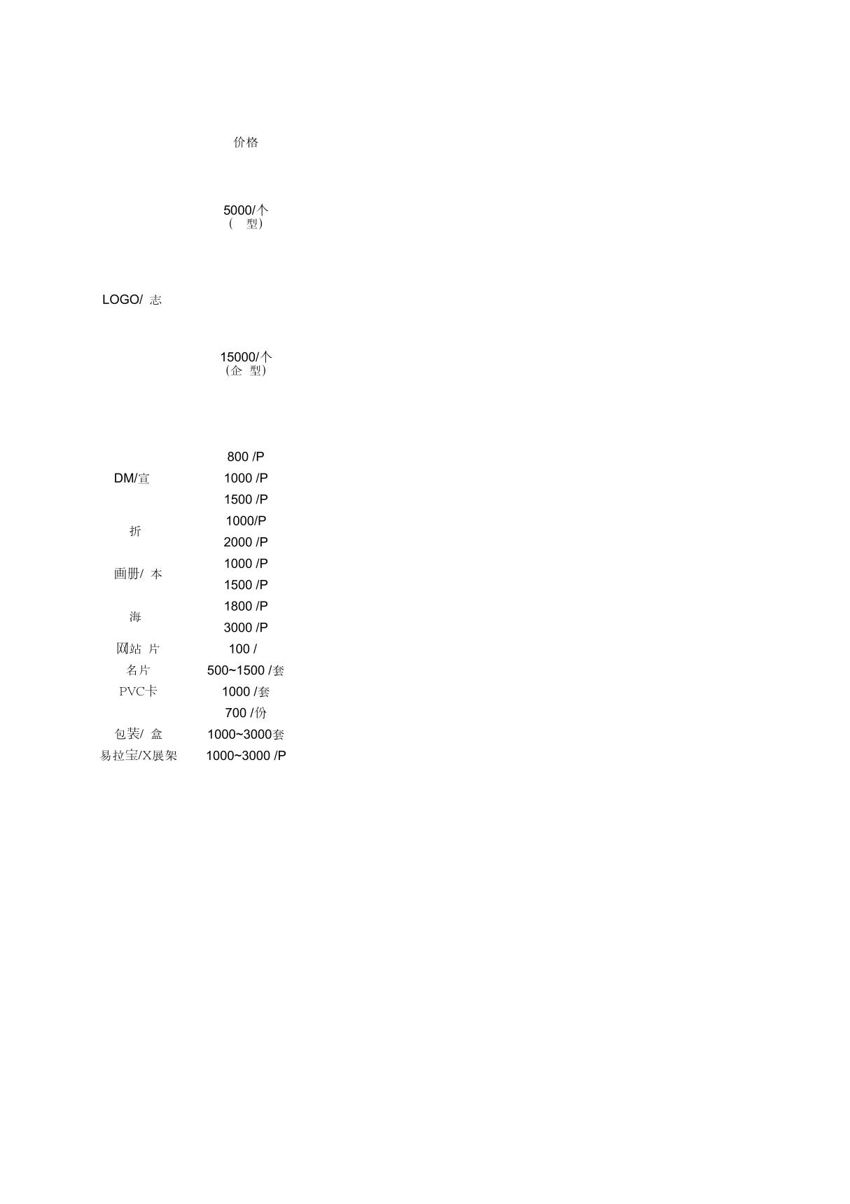 平面设计项目报价清单