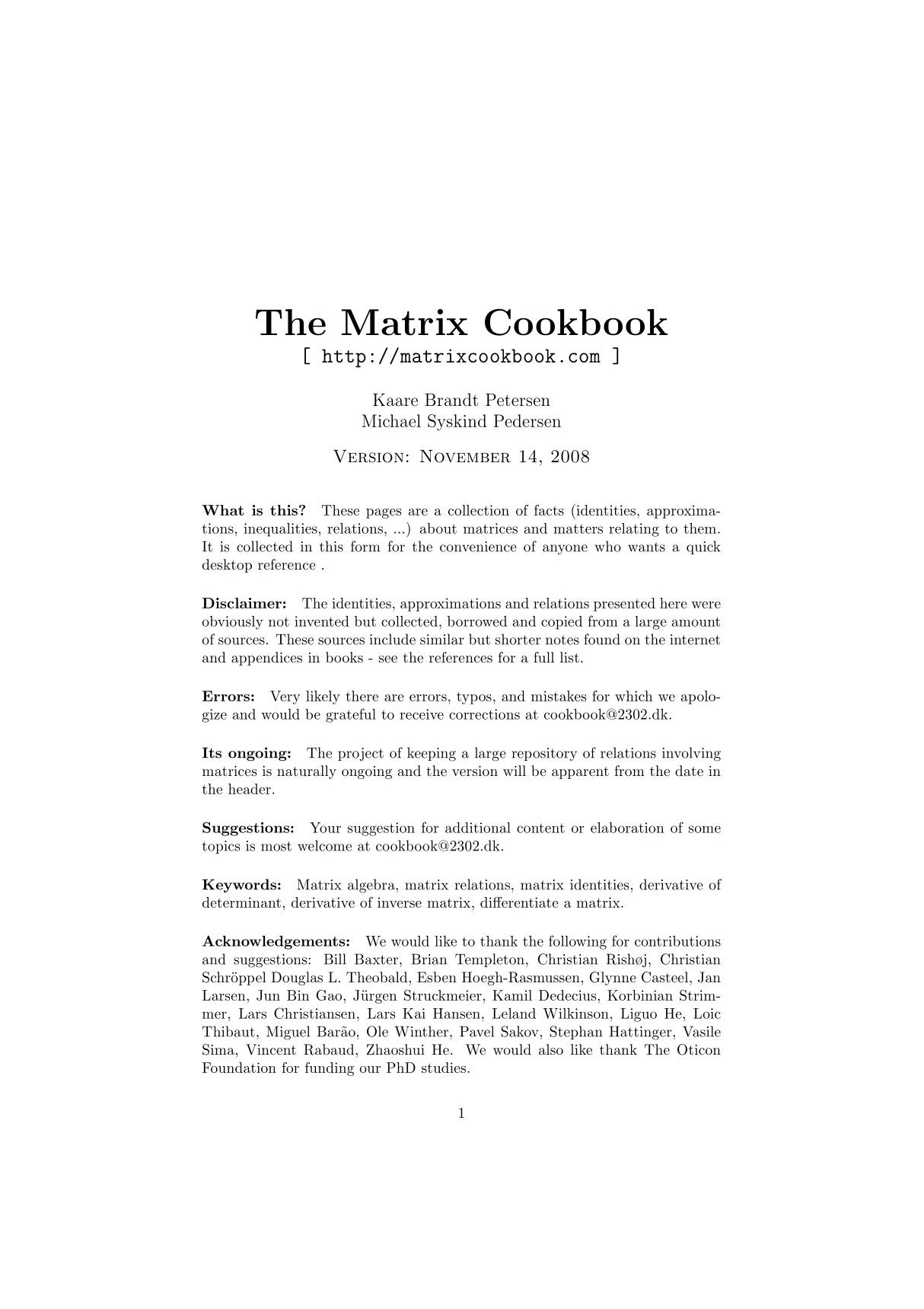 matrix cookbook