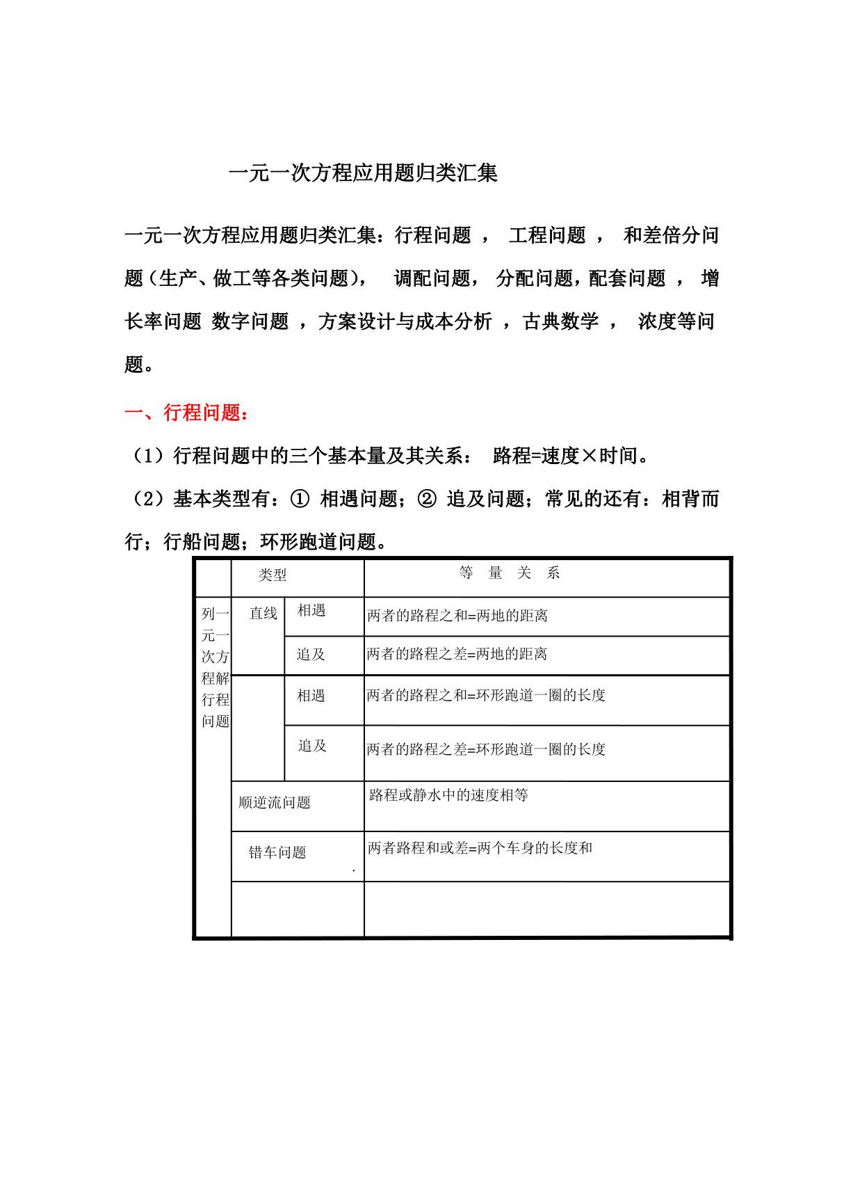 一元一次方程应用题归类汇集讲义