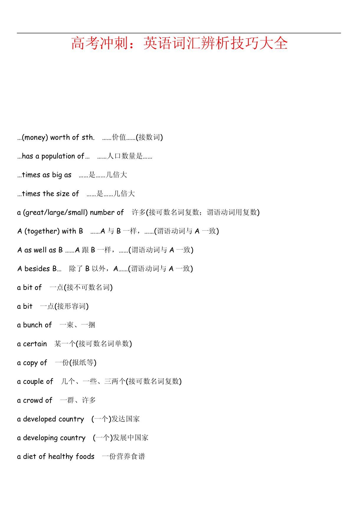 高考冲刺 英语词汇辨析技巧大全