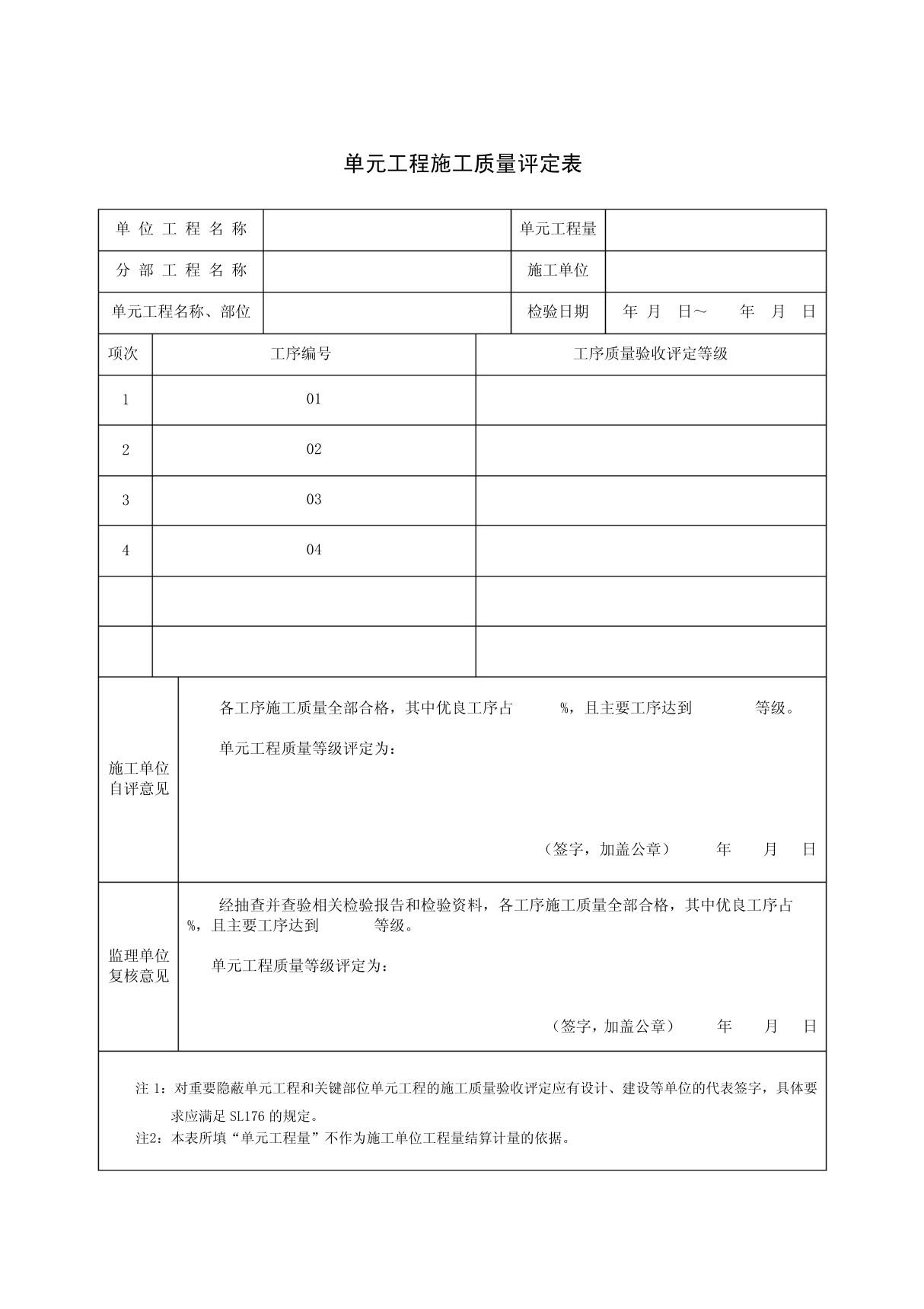 SL632-2012 碾压混凝土工程工序质量评定表