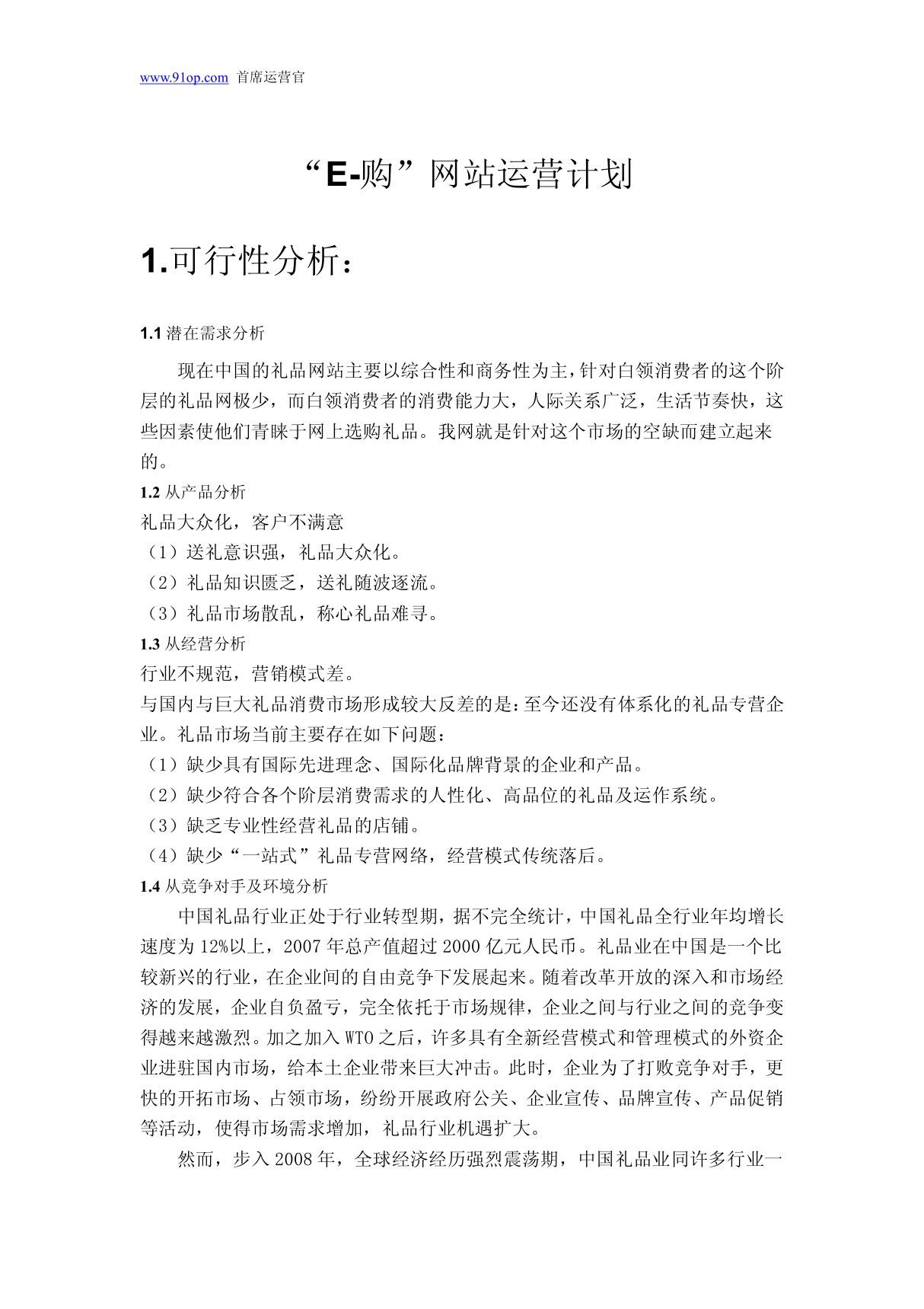 E-购网站运营计划