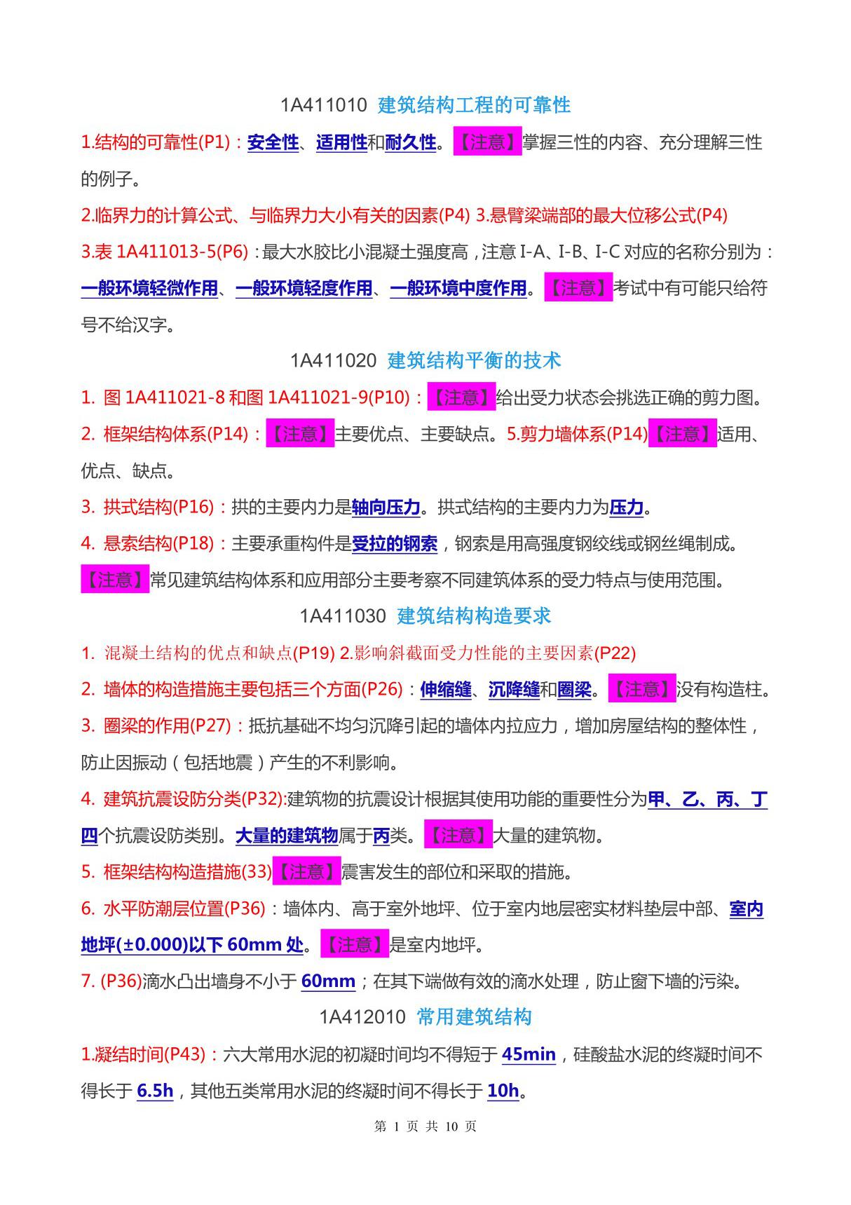 2015年一级建造师 建筑实务必考知识点超值精炼总结(内部)2015版，绝对值得参考