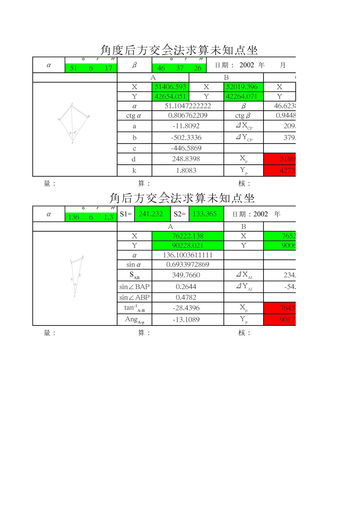 后方交会角度交会计算公式