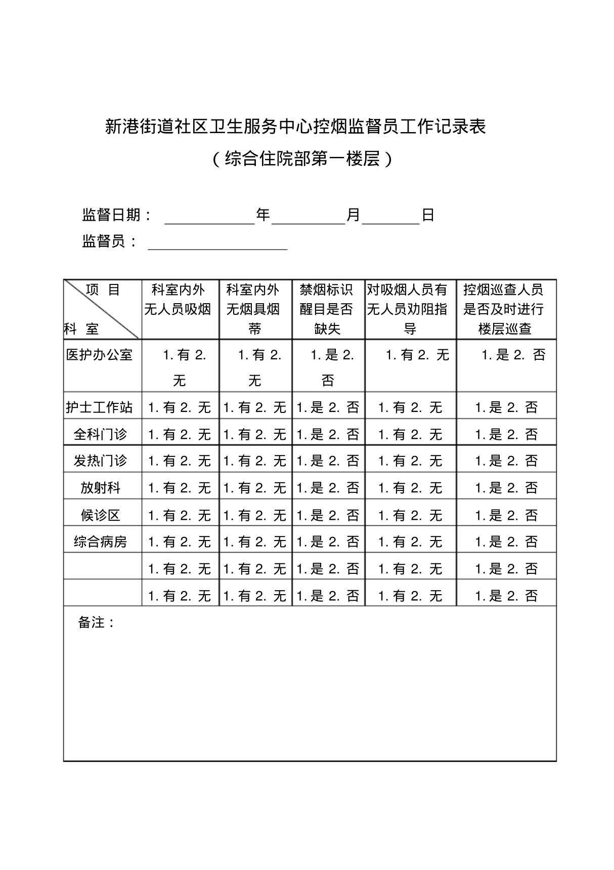 控烟监督员巡查员工作记录表