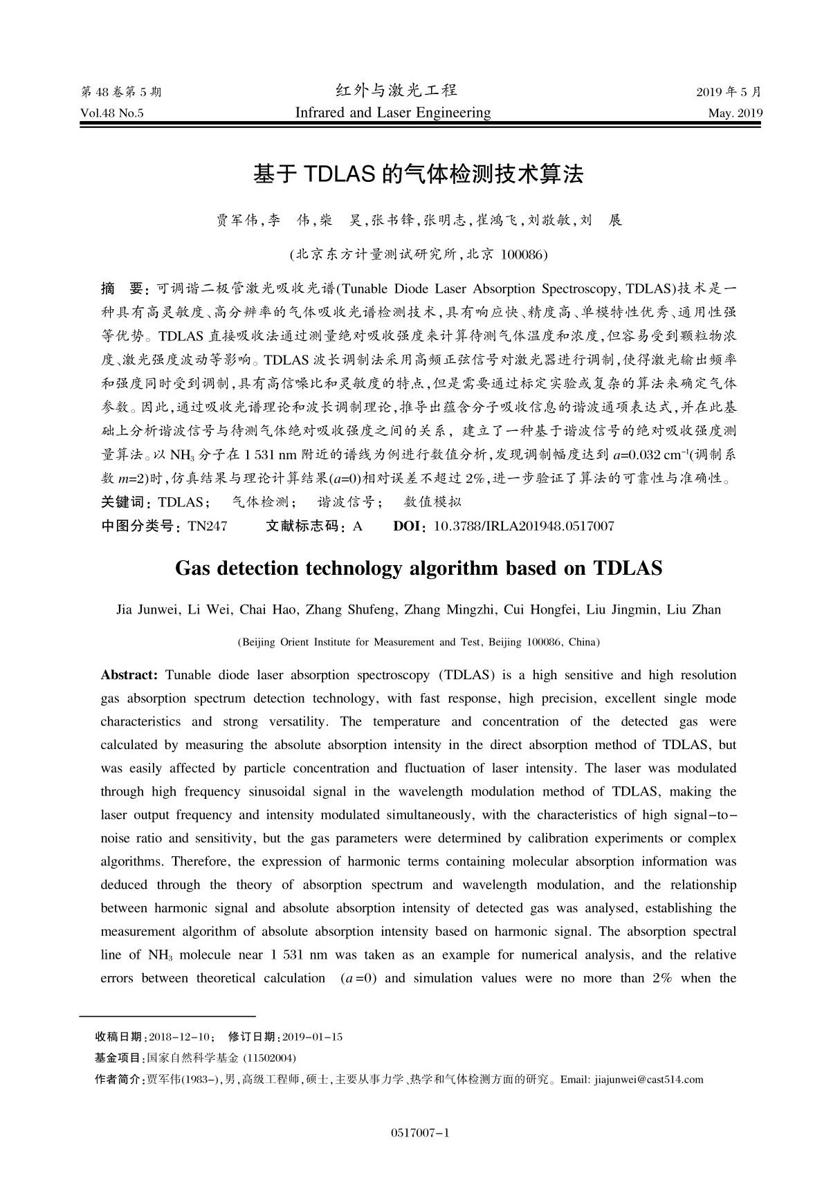 基于TDLAS的气体检测技术算法