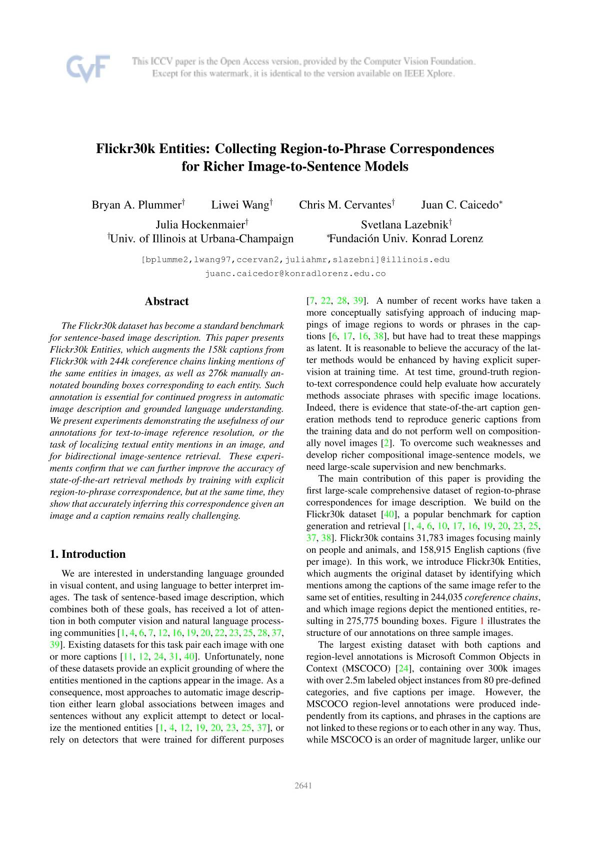 Flickr30k Entities - Collecting Region-to-Phrase Correspondences for Richer Image-to-Sentence Model