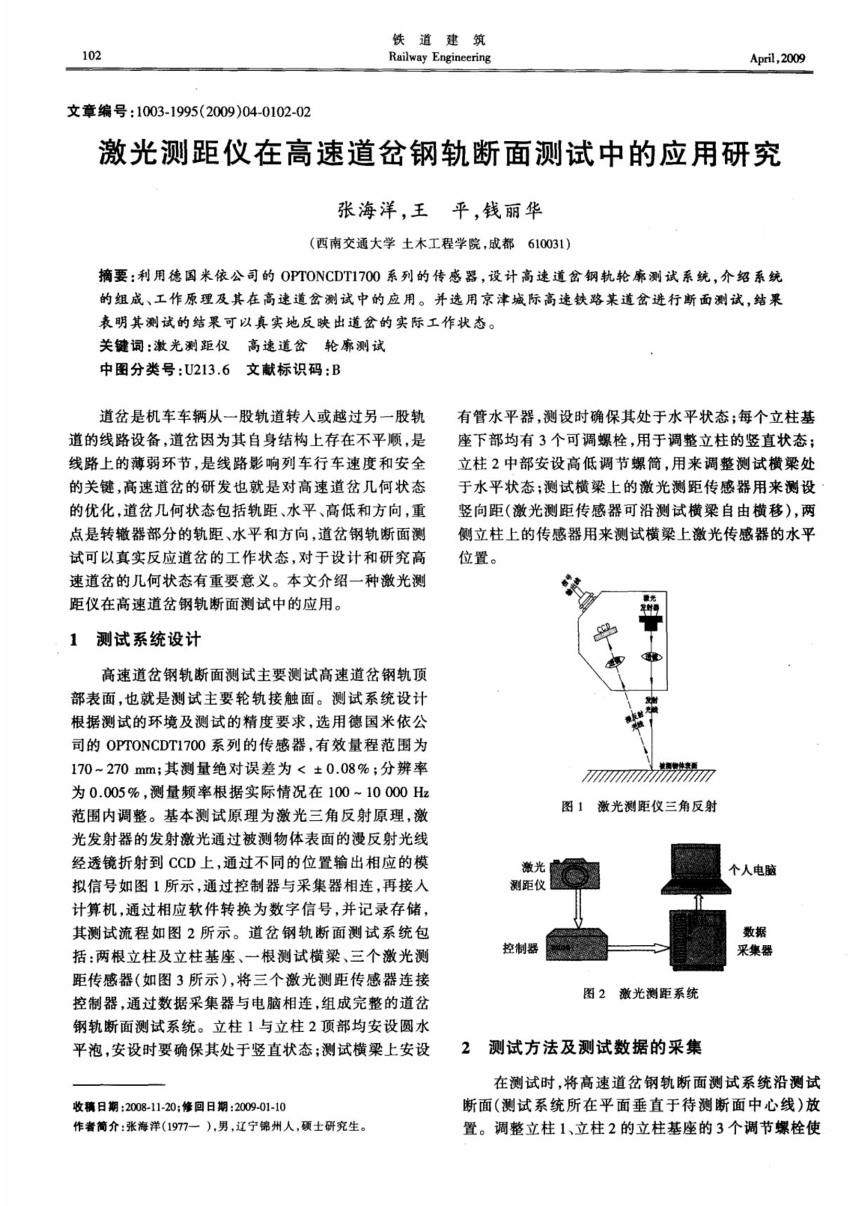 激光测距仪在高速道岔钢轨断面测试中的应用研究