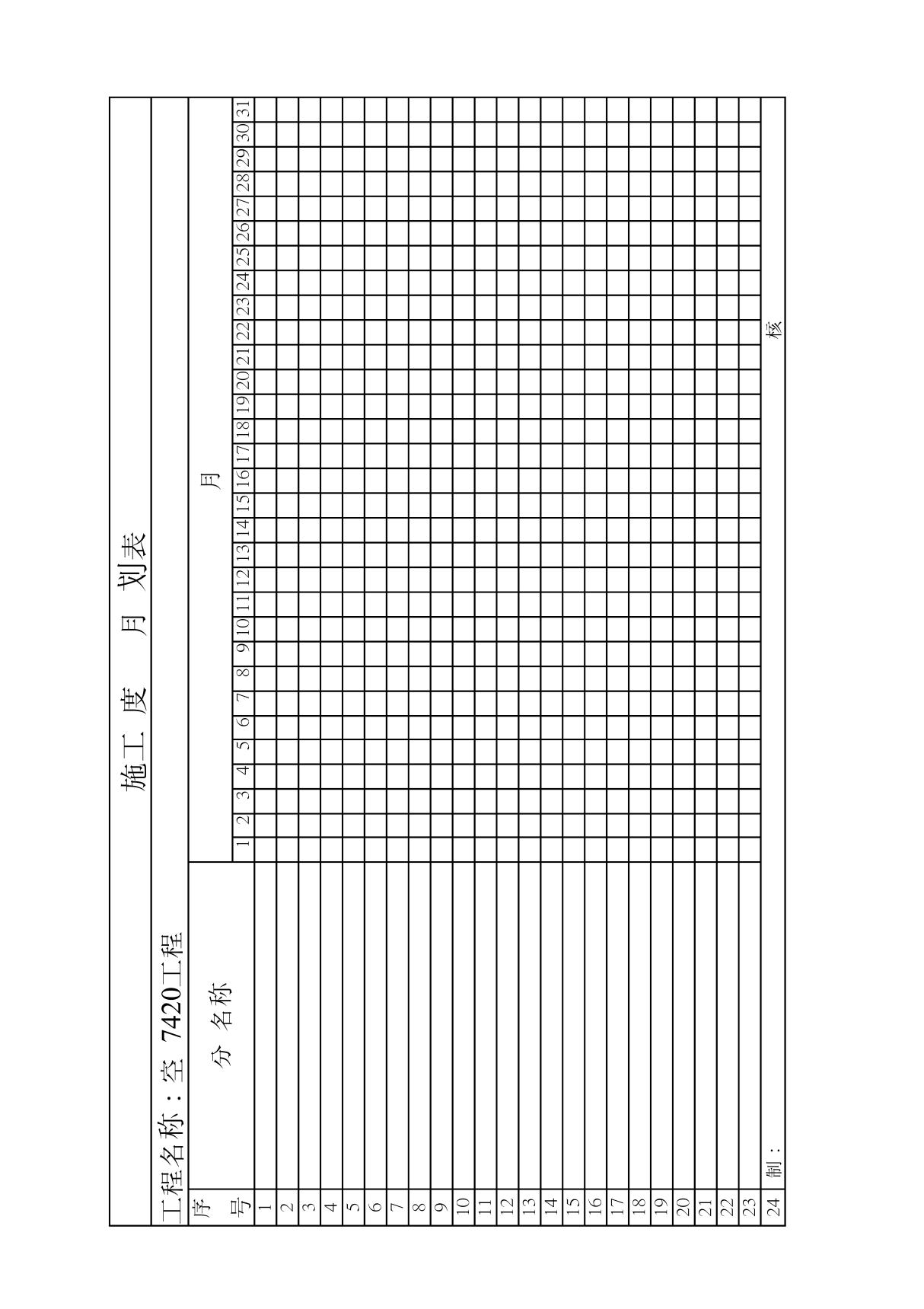 施工进度月计划表