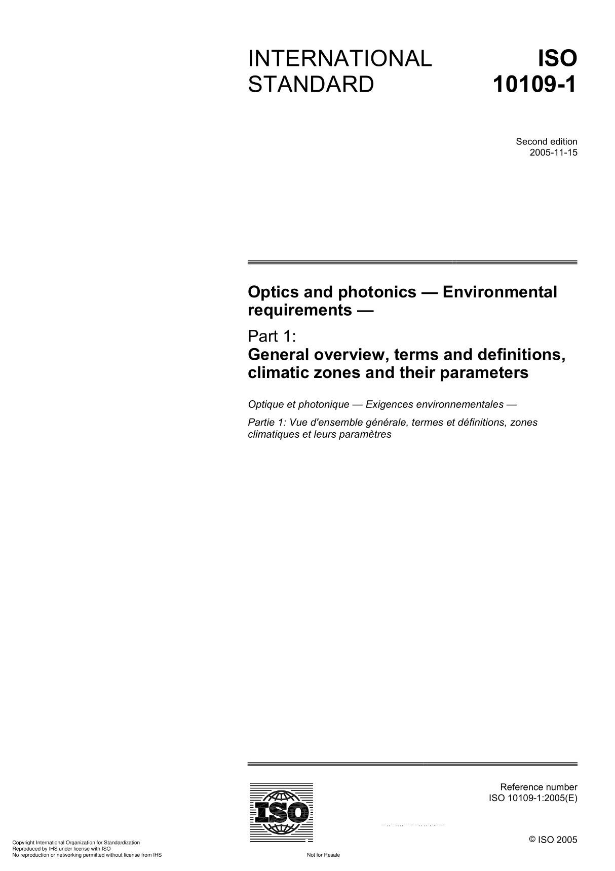 ISO 10109-1 Optics and photonics  Environmental requirement