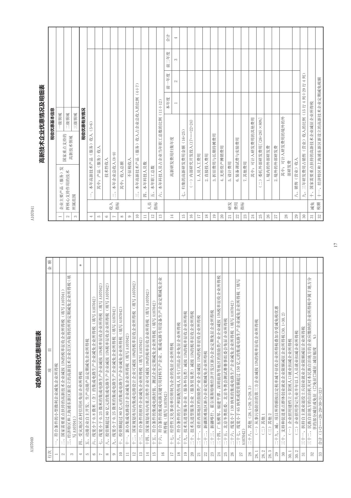 高新技术企业优惠情况及明细表