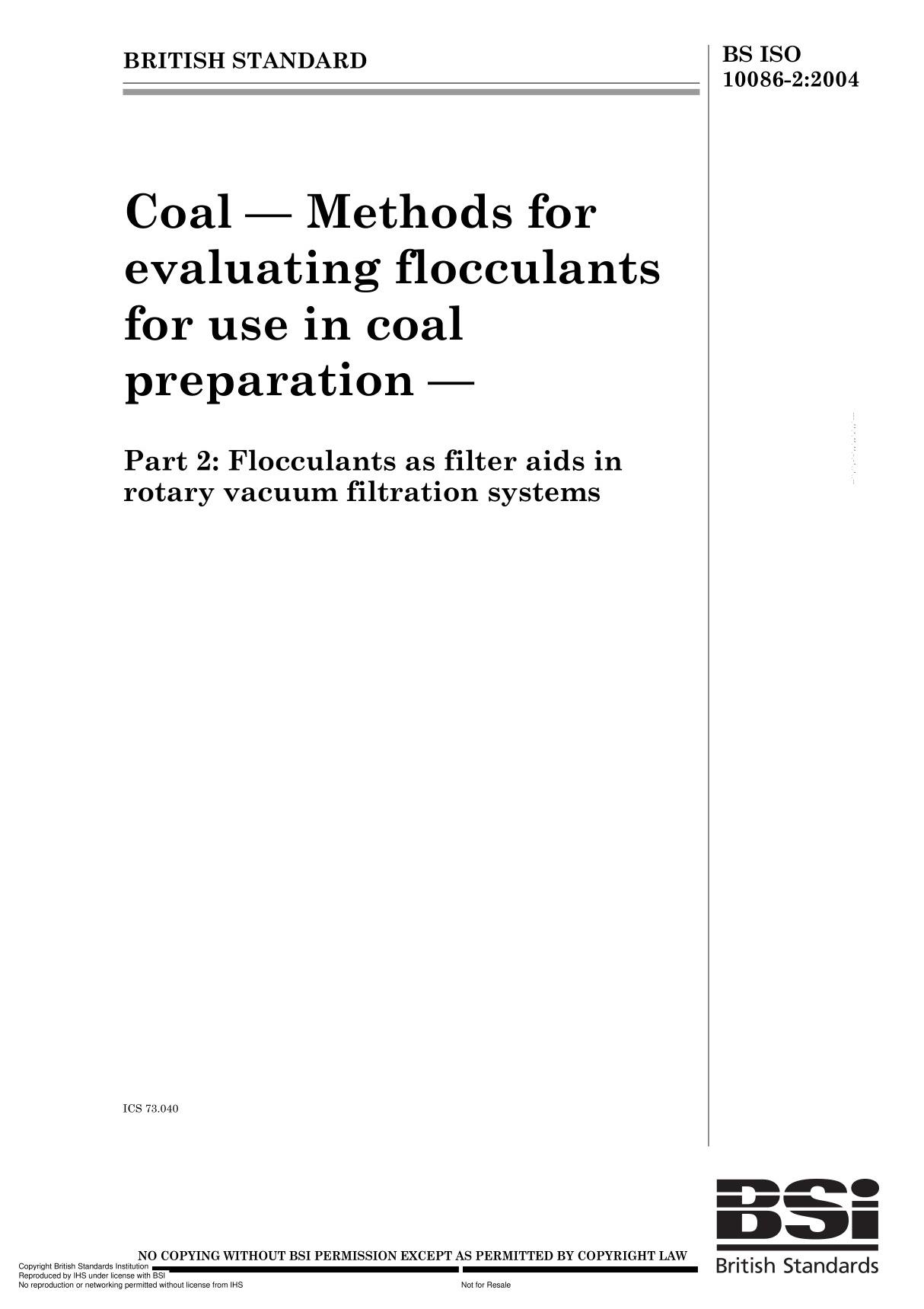 ISO 10086-2 Coal  Methods for evaluating flocculants for use in coal preparation