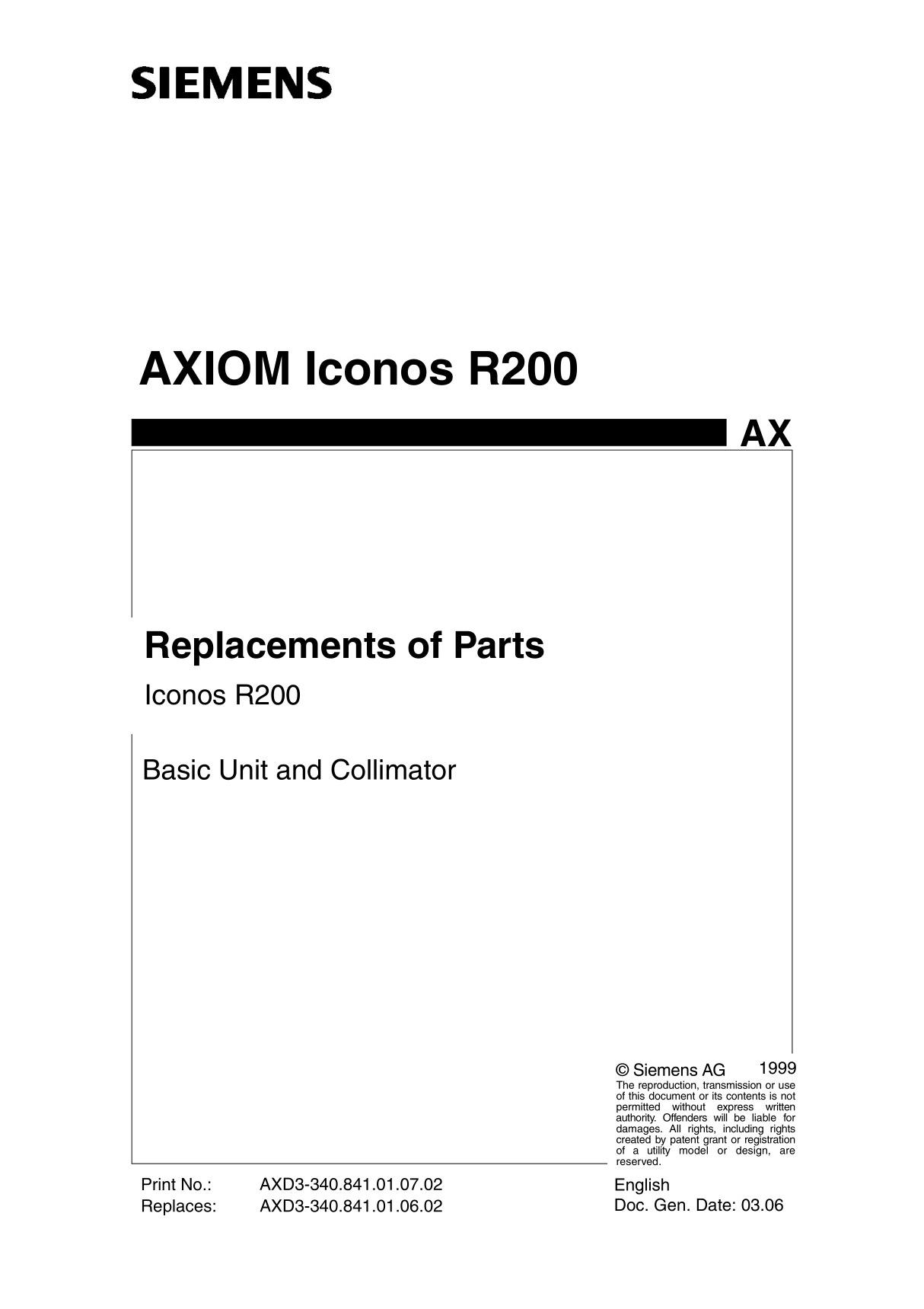 8.ICONOS R200 Replacement Siemens ICONOS R200 肠胃拍片机维修手册(英文)