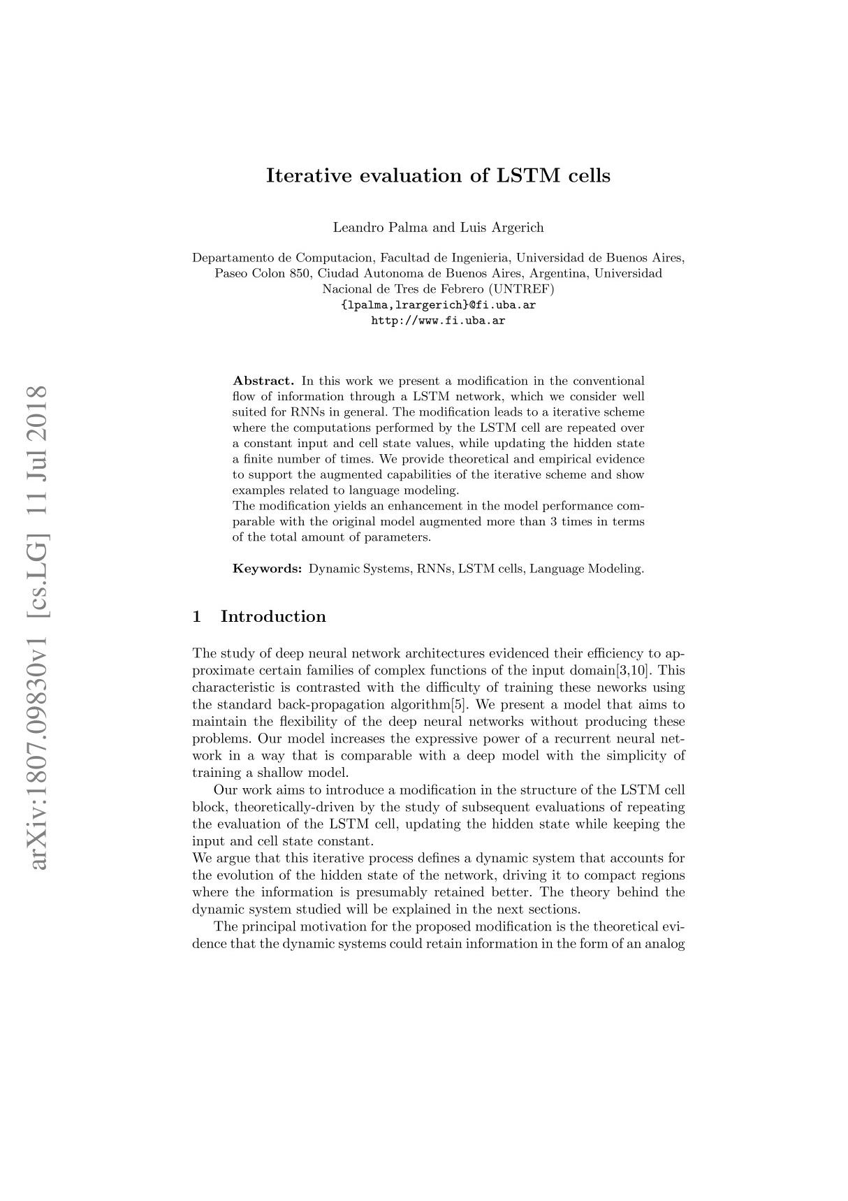 Iterative evaluation of LSTM cells