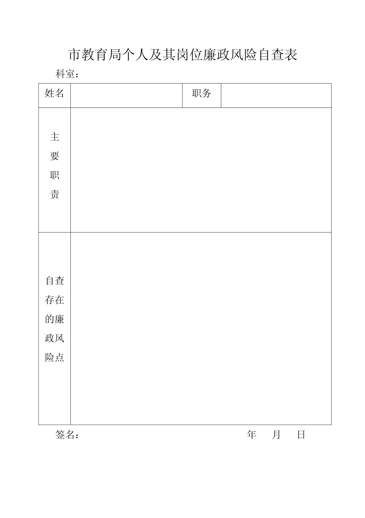 市教育局个人及其岗位廉政风险自查表