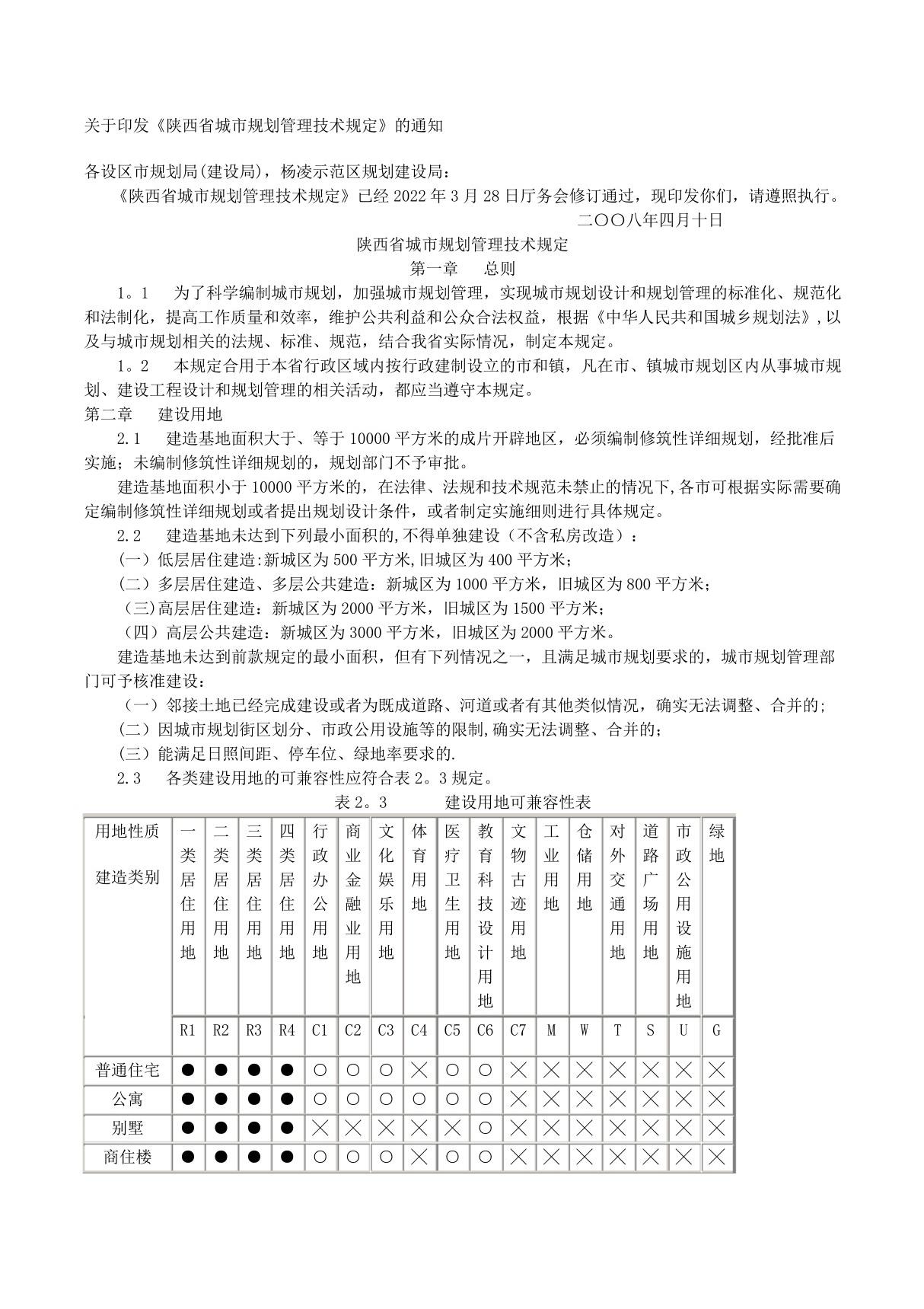 陕西省城市规划管理技术规定(正式)2022.04.10