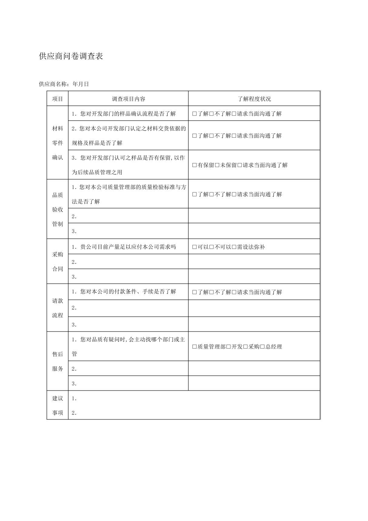 供应商问卷调查表