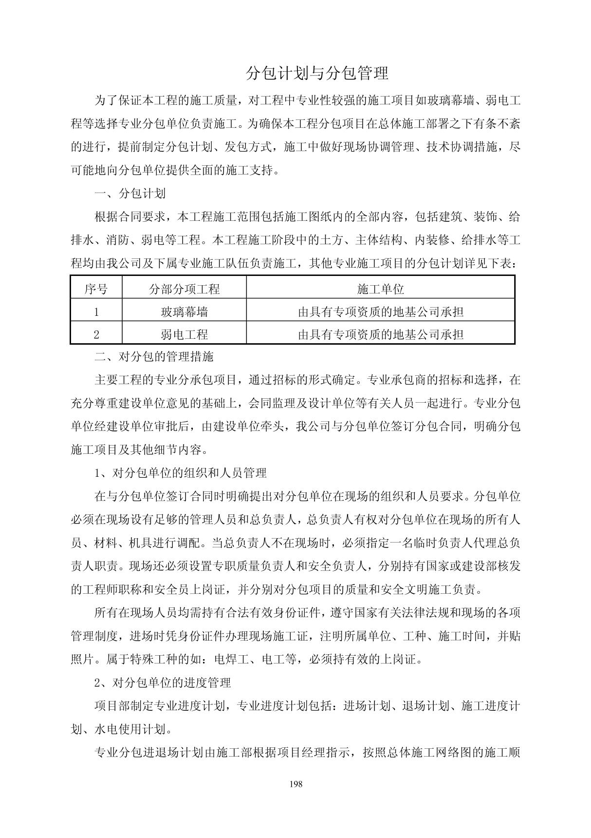 工程分包管理计划