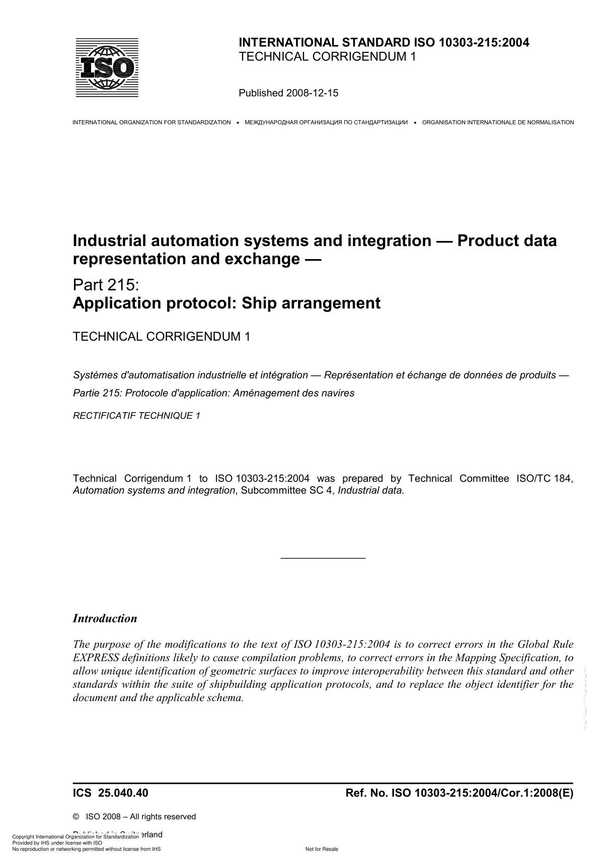 ISO 10303-215 Industrial automation systems and integration  Product data representation and exchange Technical Corrigendum