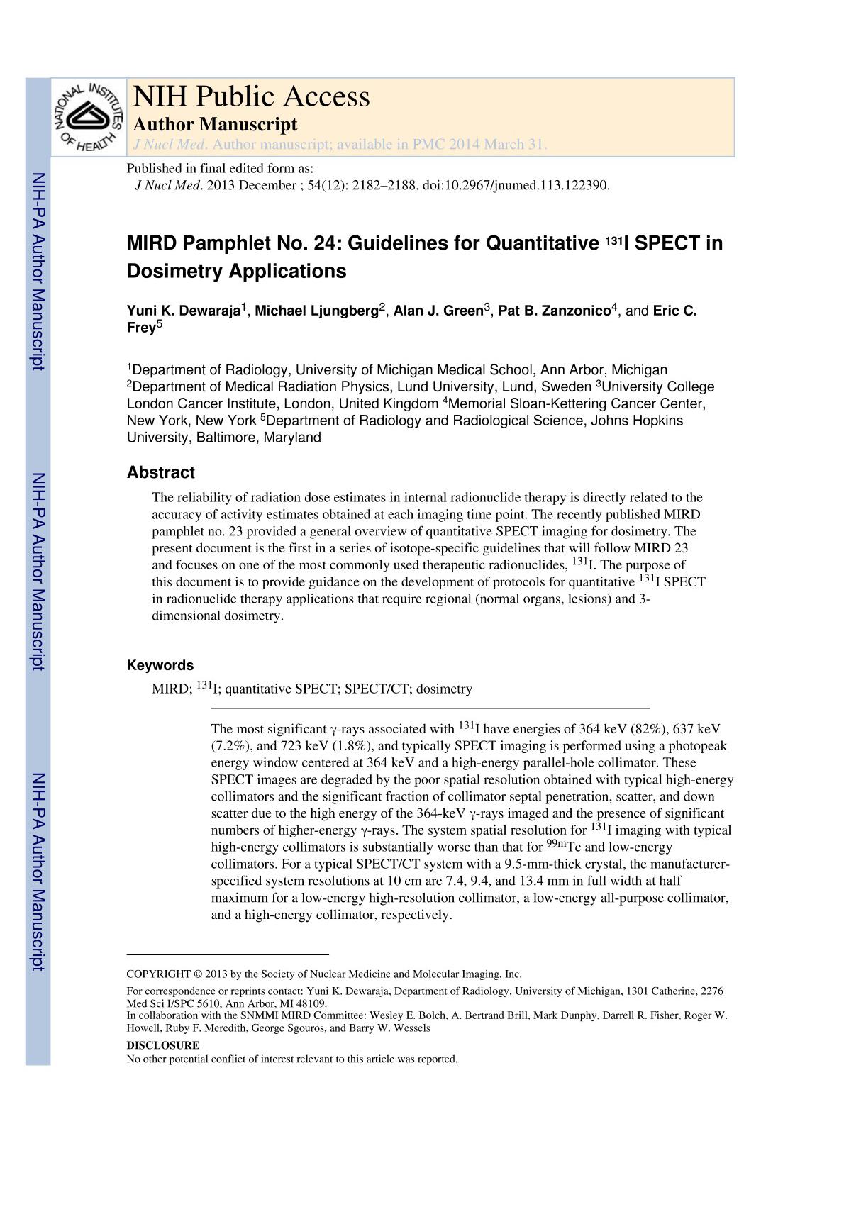 mird pamphlet no. 24 guidelines for quantitative 131i over spect in dosimetry applications