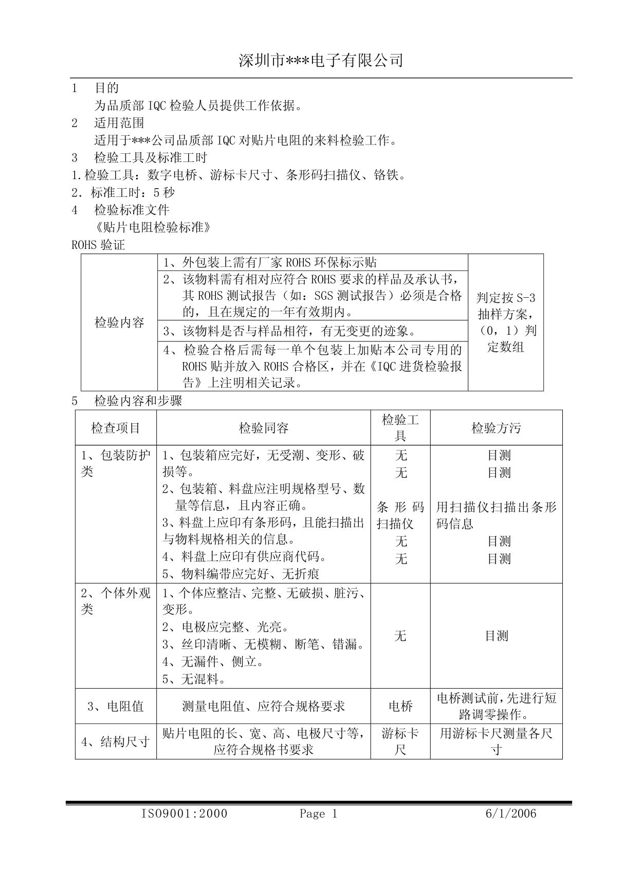 贴片电阻检验作业指导书