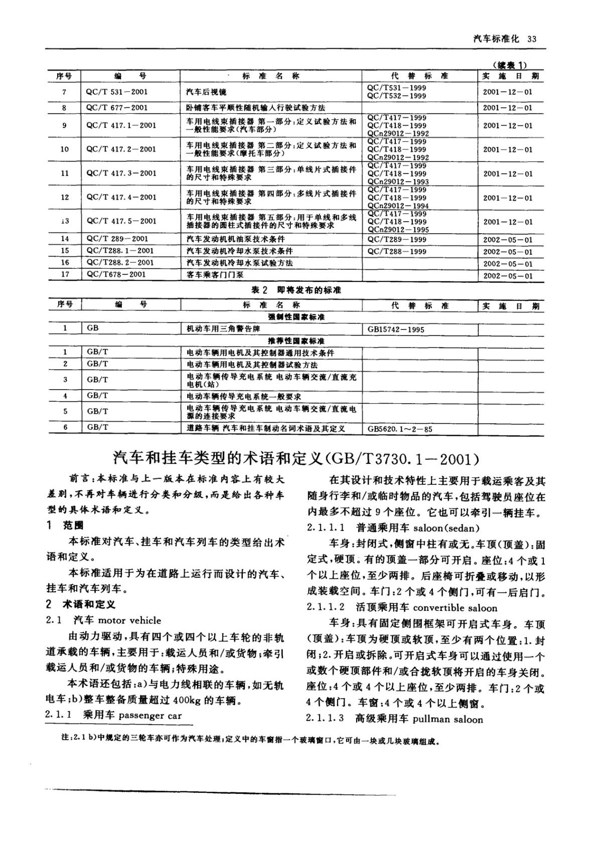 汽车和挂车类型的术语和定义(GB／T3730.12001)