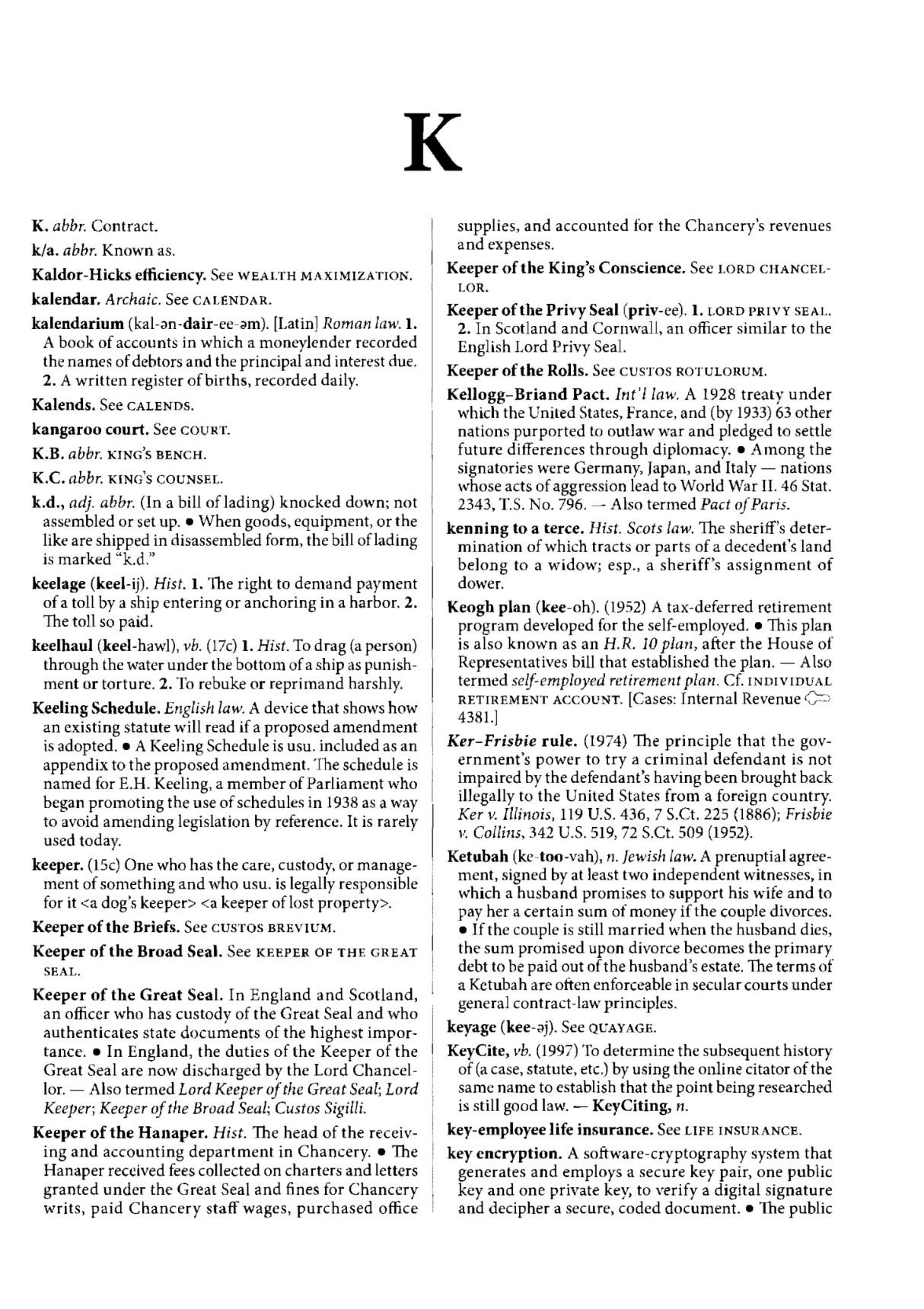 《布莱克法律词典第9版》Black's Law Dictionary 9th Edition - 12 - Section K