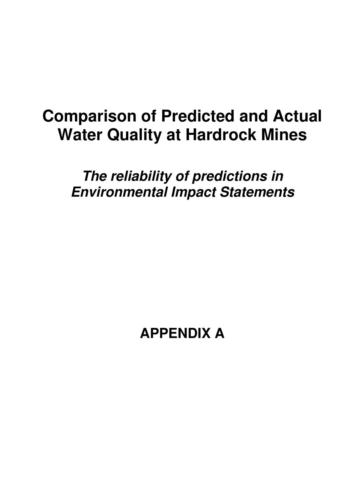 Comparison of Predicted and Actual Water Quality at Hardrock Mines