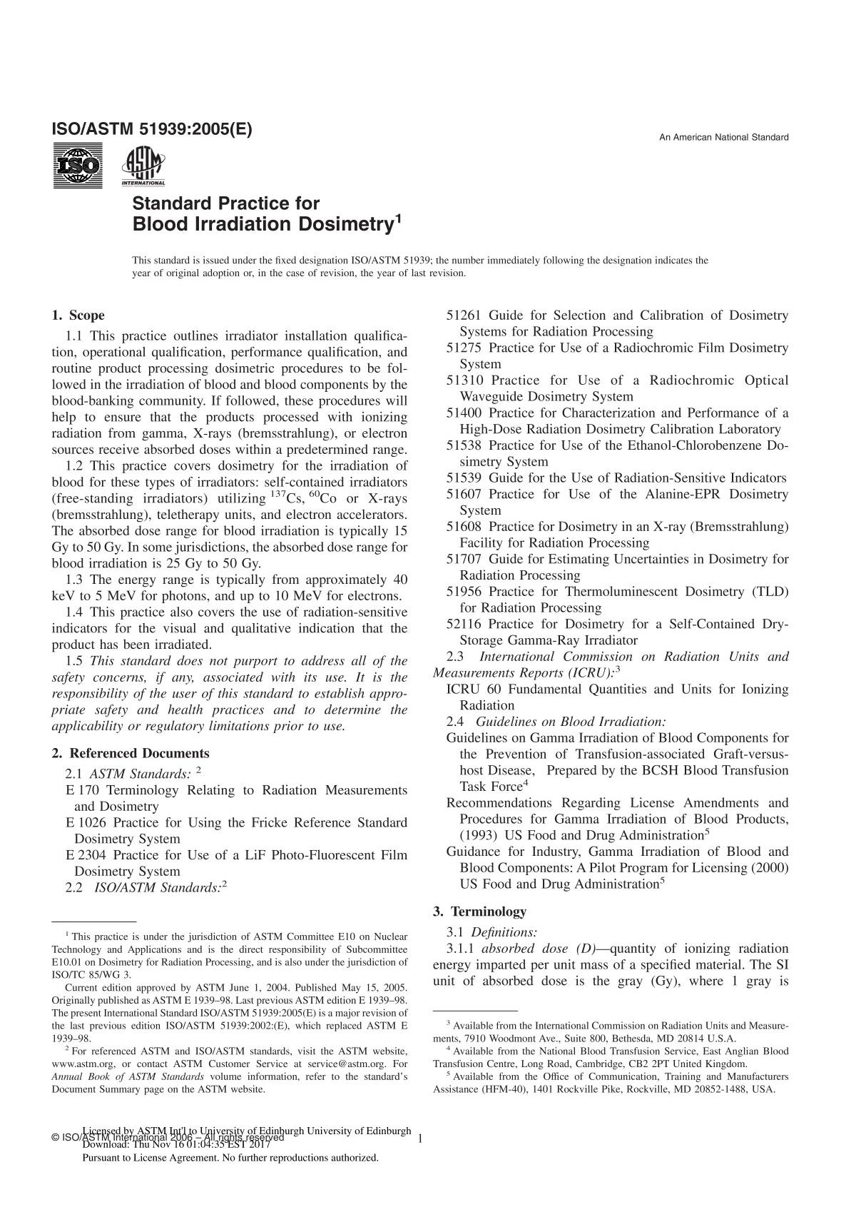 ISO ASTM51939 - 05 Standard Practice for Blood Irradiation Dosimetry