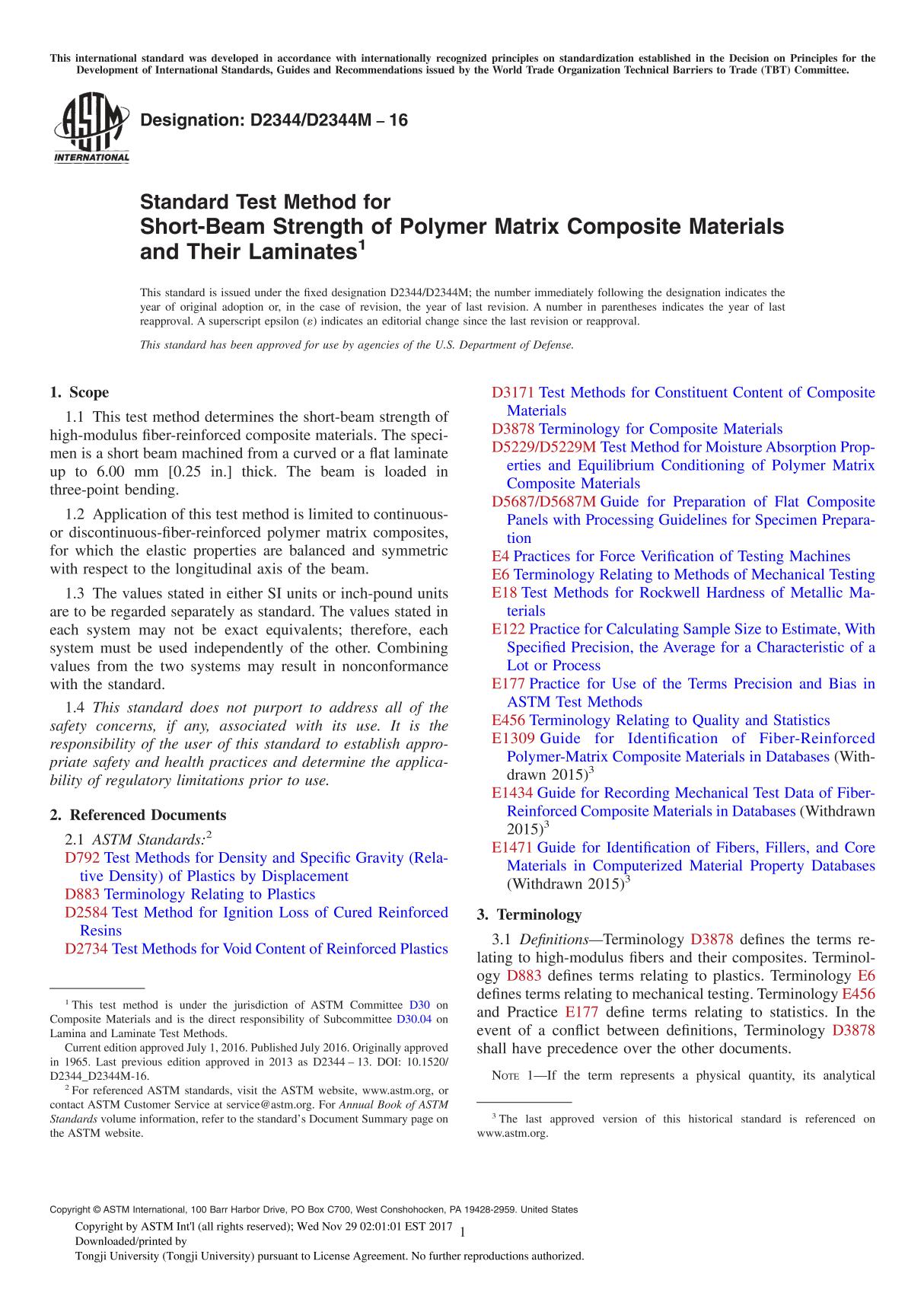 ASTM D2344 D2344M-16 Standard Test Method for Short-Beam Strength of Polymer Matrix Composite Materials and Their Laminate