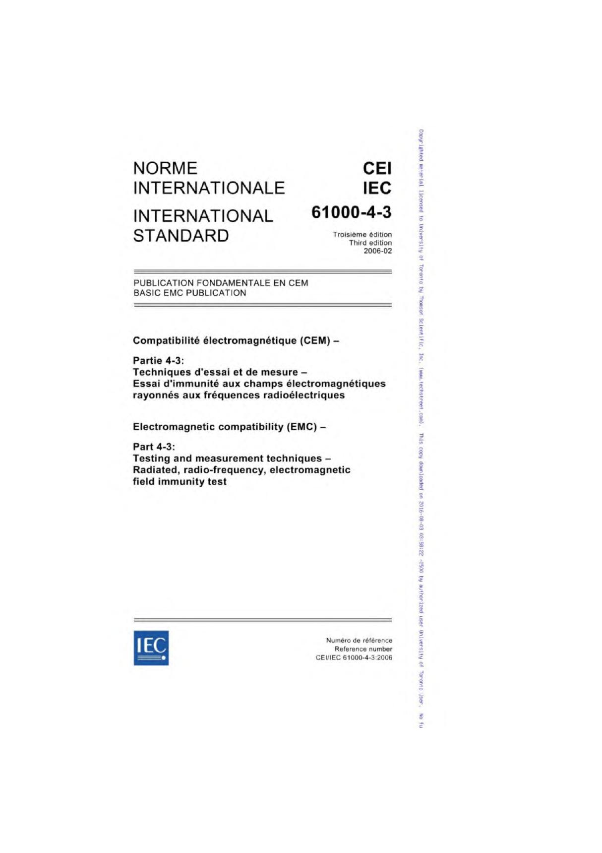 IEC 61000-4-3-2006 电磁兼容性.第4-3部分 试验和测量技术.辐射 射频和电磁场的抗扰性试验