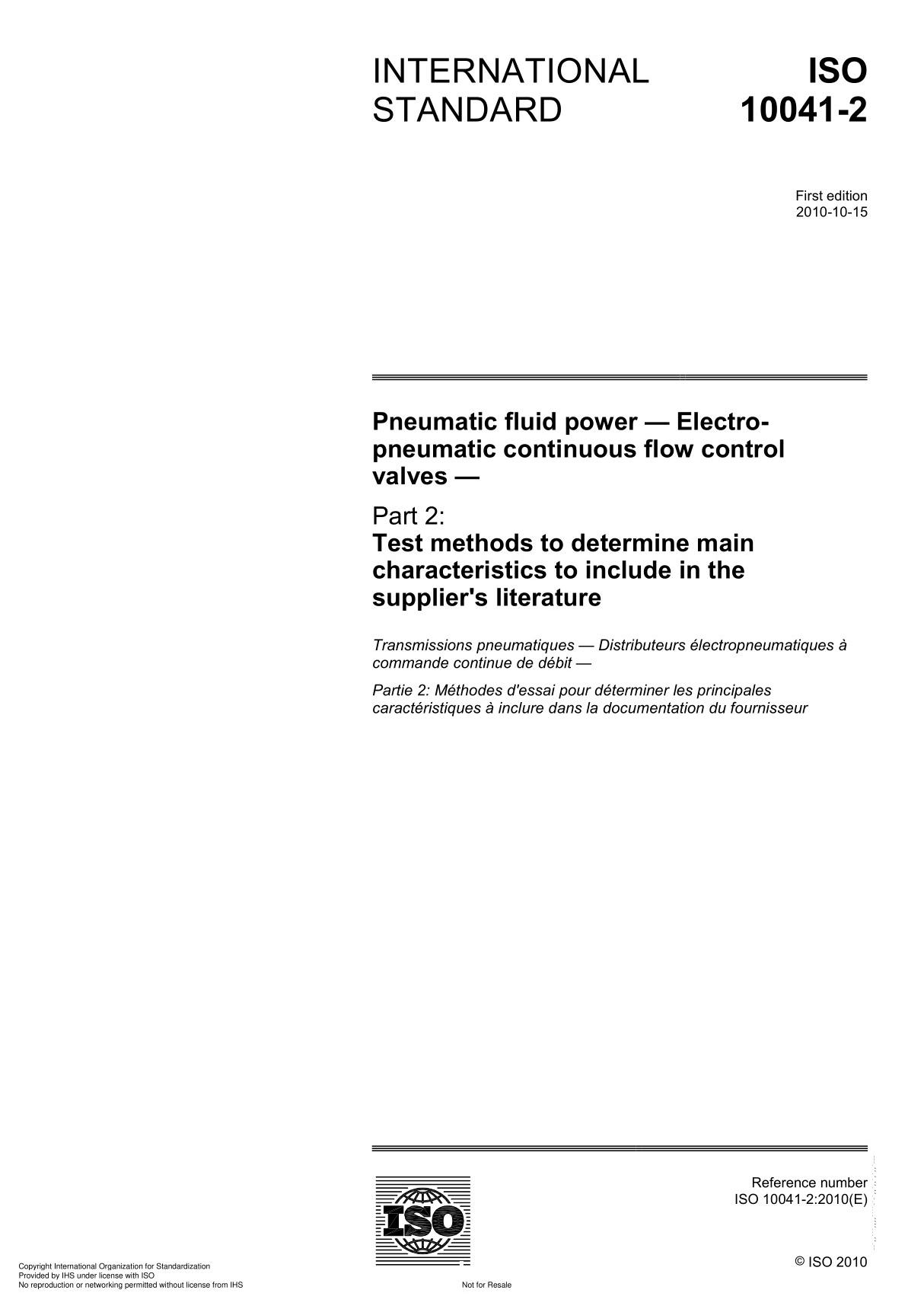 ISO 10041-2 Pneumatic fluid power  Electropneumatic continuous flow control valve