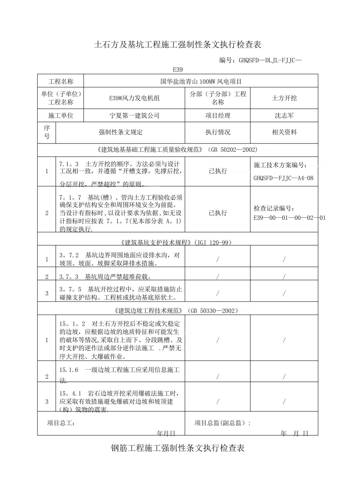 强制性条文执行检查表