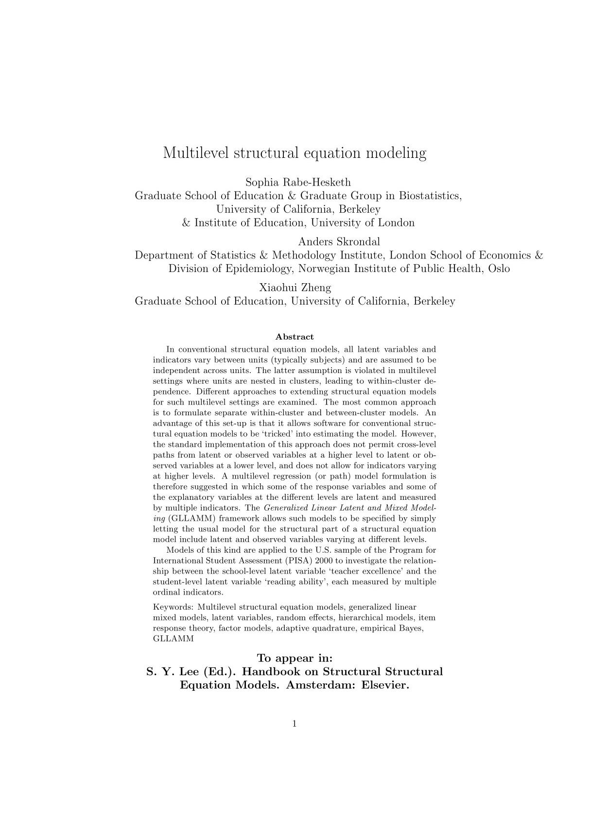 multilevel structural equation modeling 多层结构方程模型