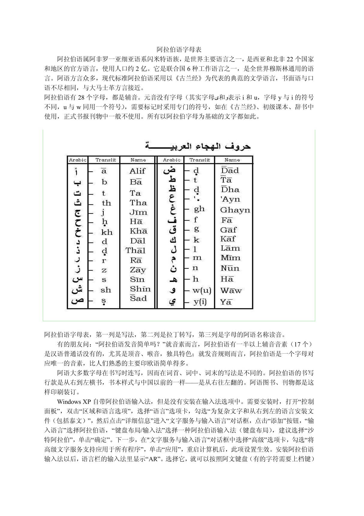 阿拉伯语字母表