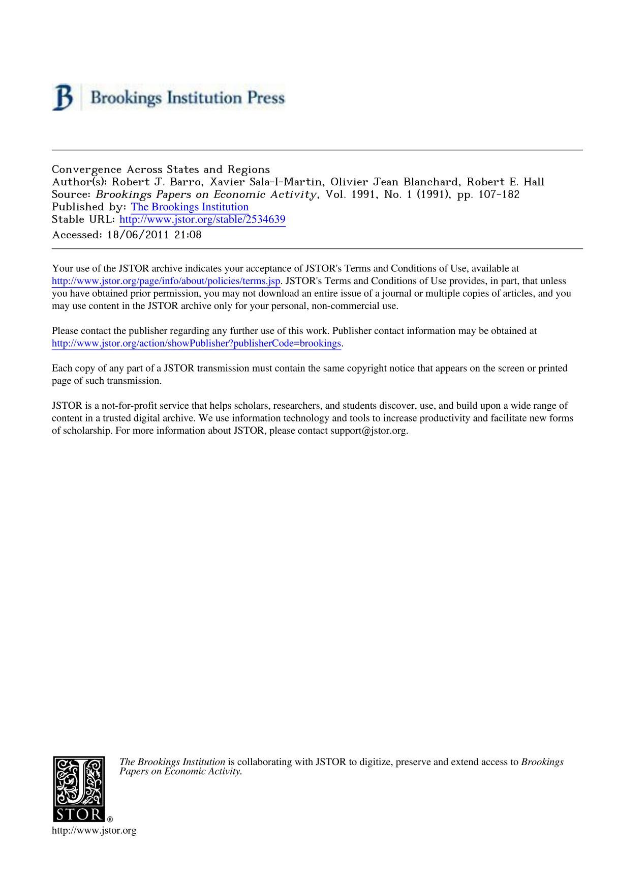 Barro, Robert J. and X. Sala-I-Martin, et al.-Convergence Across States and Regions BPEA.V1991.N1 1991