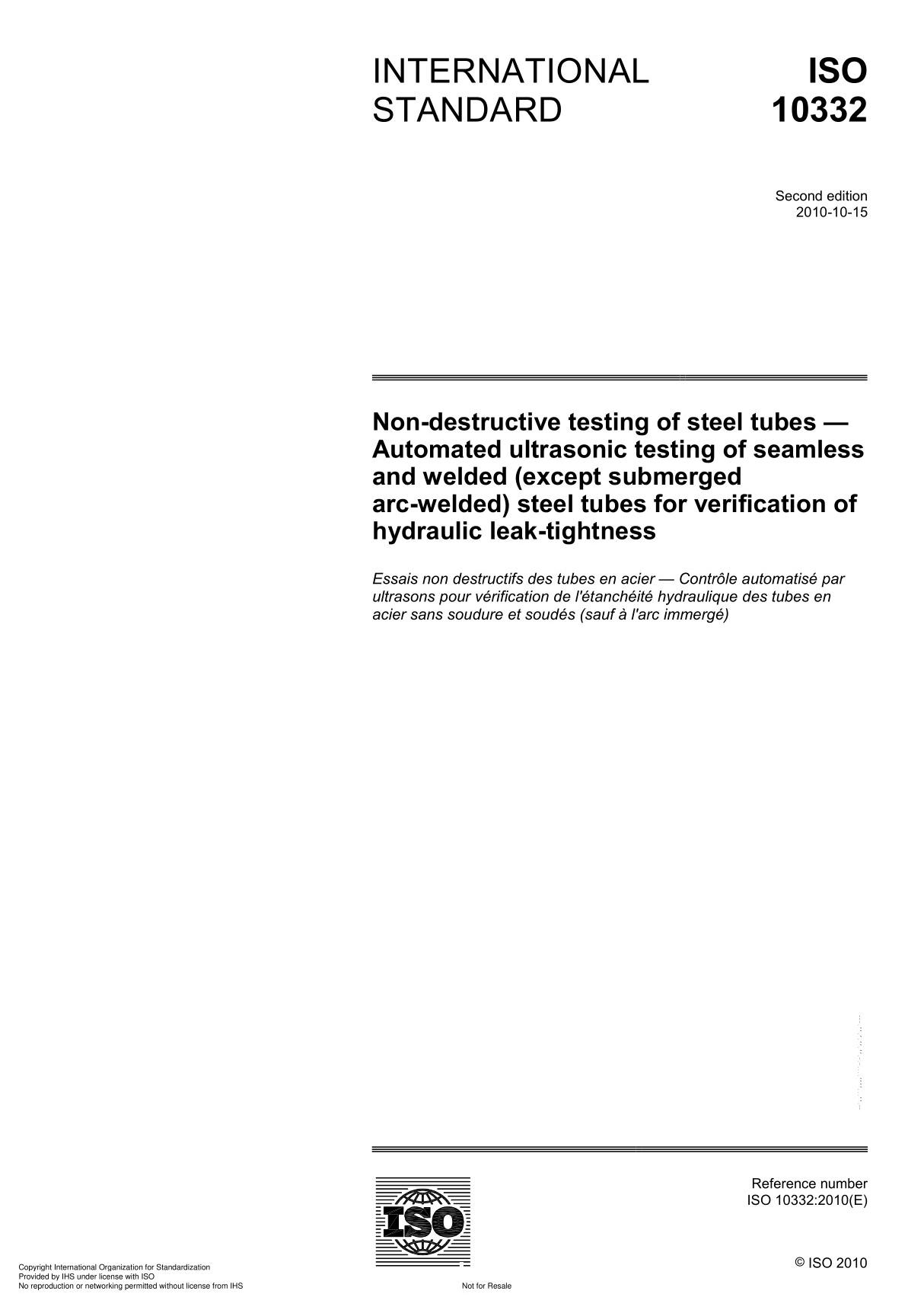 ISO 10332 Non-destructive testing of steel tube