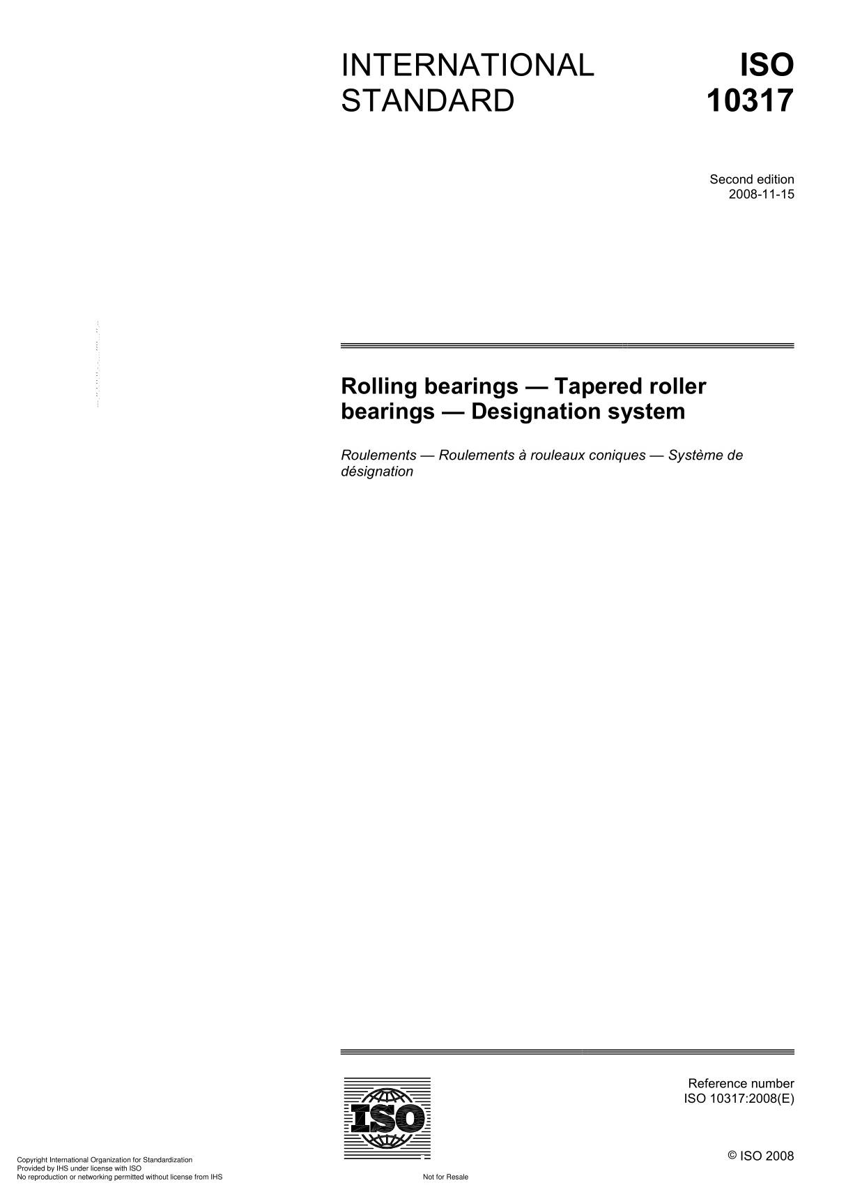 ISO 10317 Rolling bearings  Tapered roller bearings  Designation system