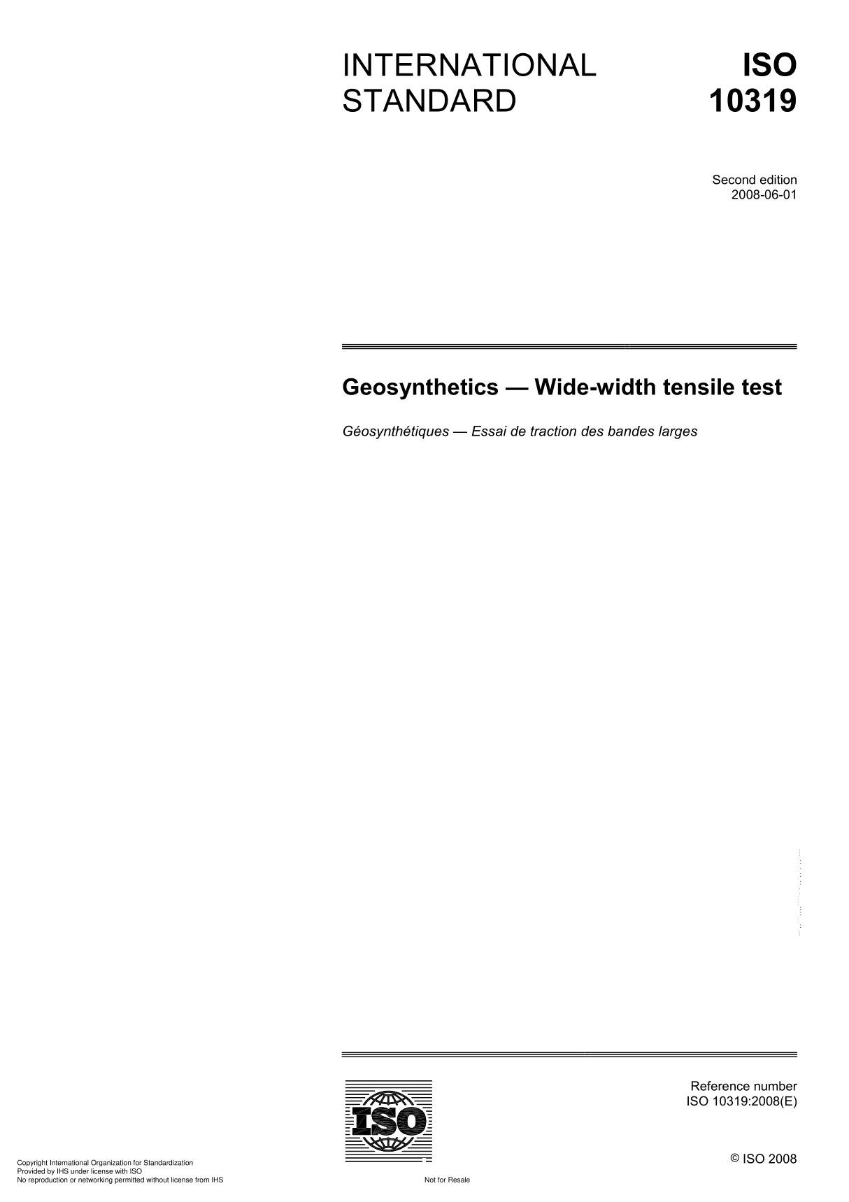 ISO 10319 Geosynthetics  Wide-width tensile test