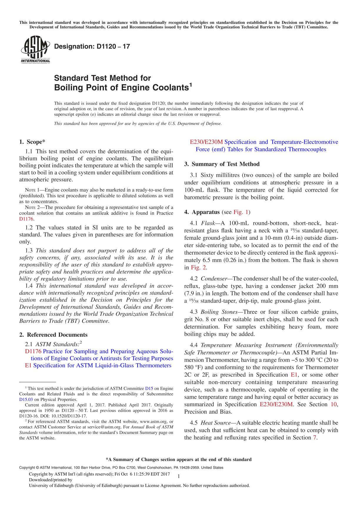 ASTM D1120-17 Standard Test Method for Boiling Point of Engine Coolant