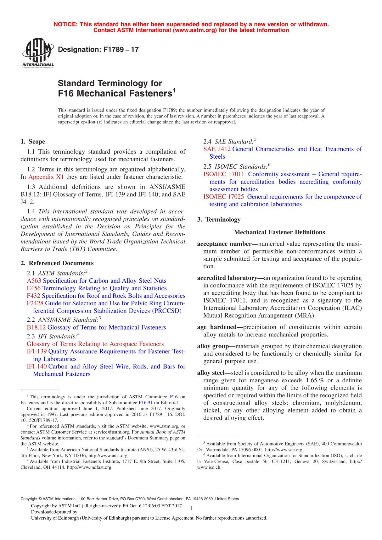 ASTM F1789 - 17 Standard Terminology for F16 Mechanical Fastener