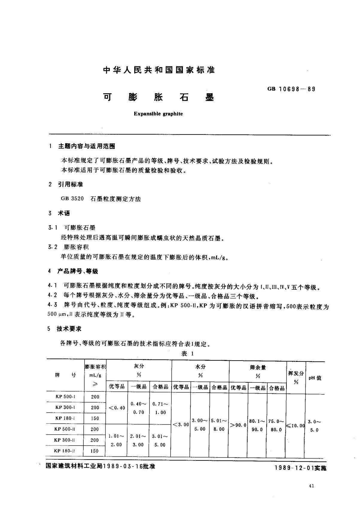 GBT 10698-1989 可膨胀石墨　标准