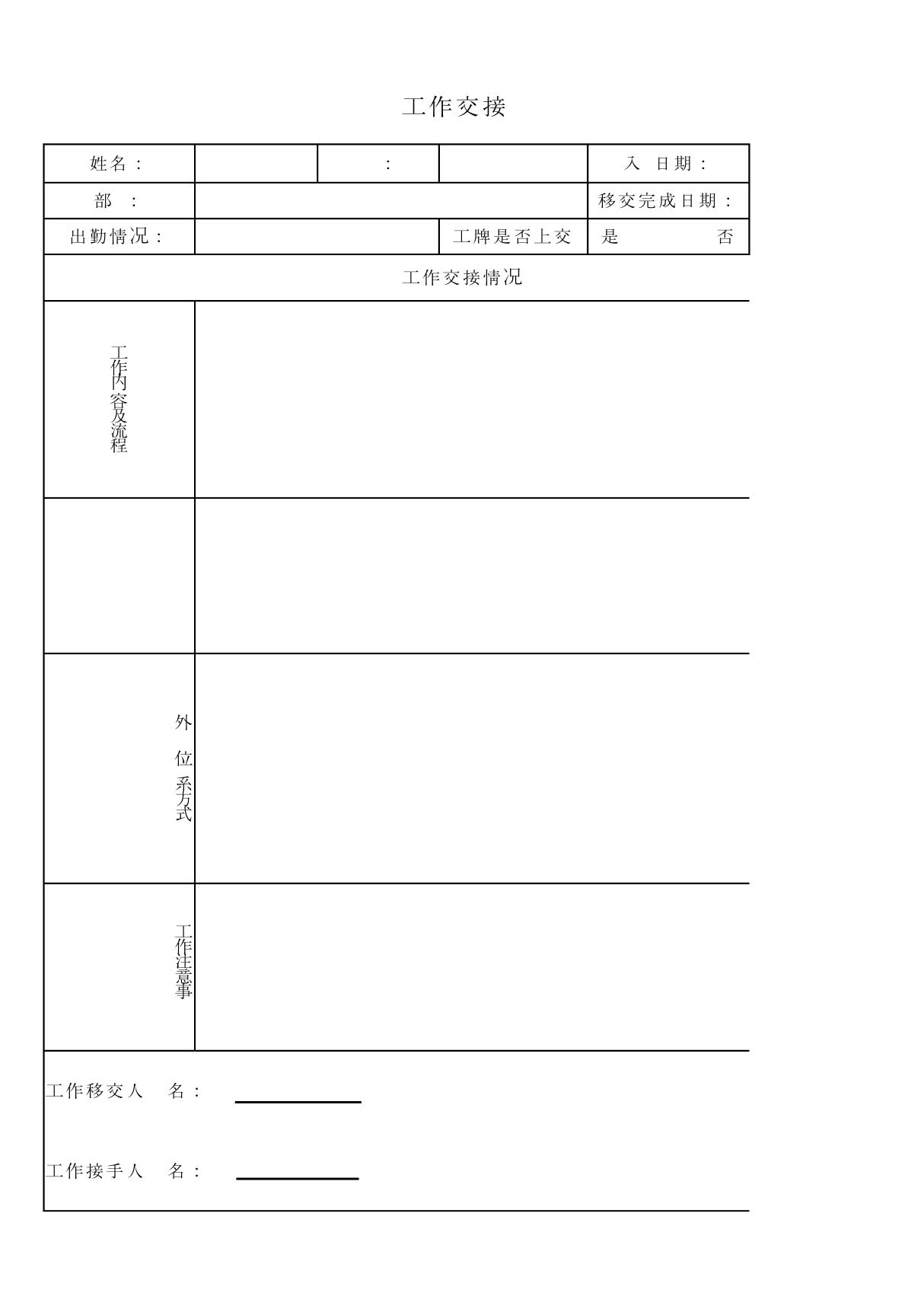 (工作总结)工作交接单