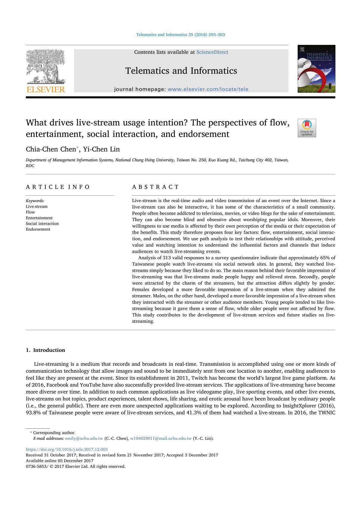 What drives live-stream usage intention The perspectives of flow, entertainment, social interaction, and endorsement